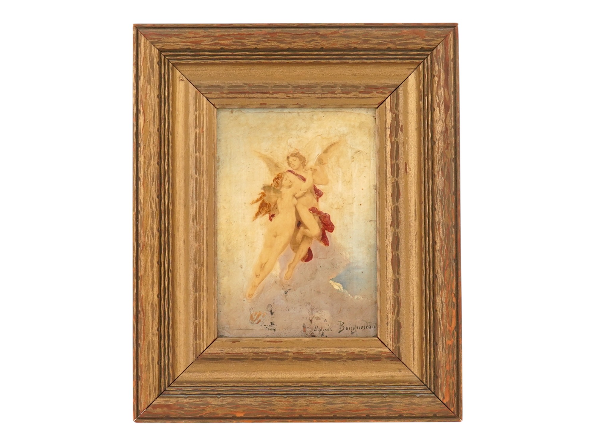AFTER BOUGUEREAU MIXED MEDIA PAINTING CUPID AND PSYCHE PIC-