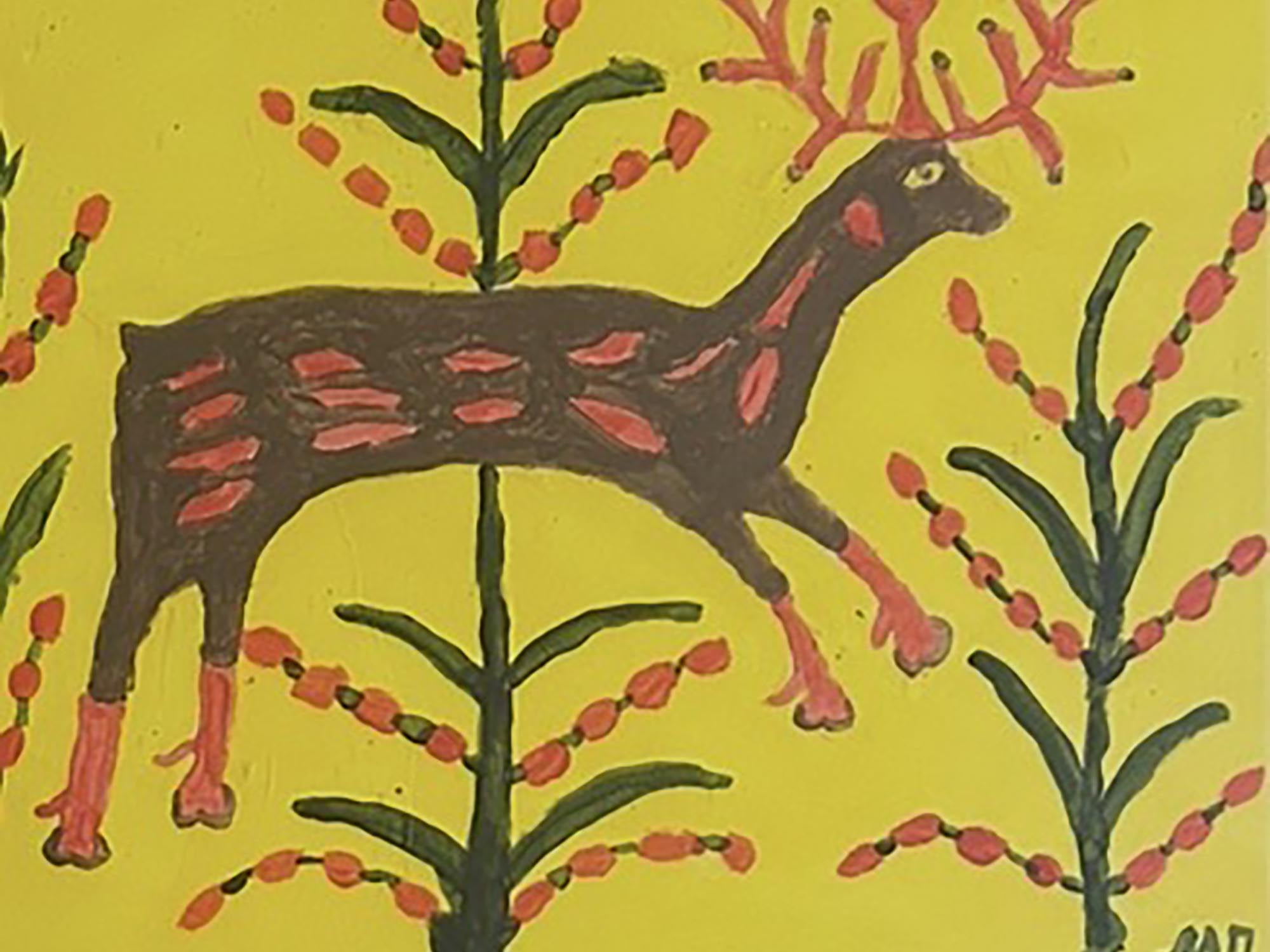 UKRANIAN PAINTING BY MARIA PRYMACHENKO DEAR RED HORNS PIC-1