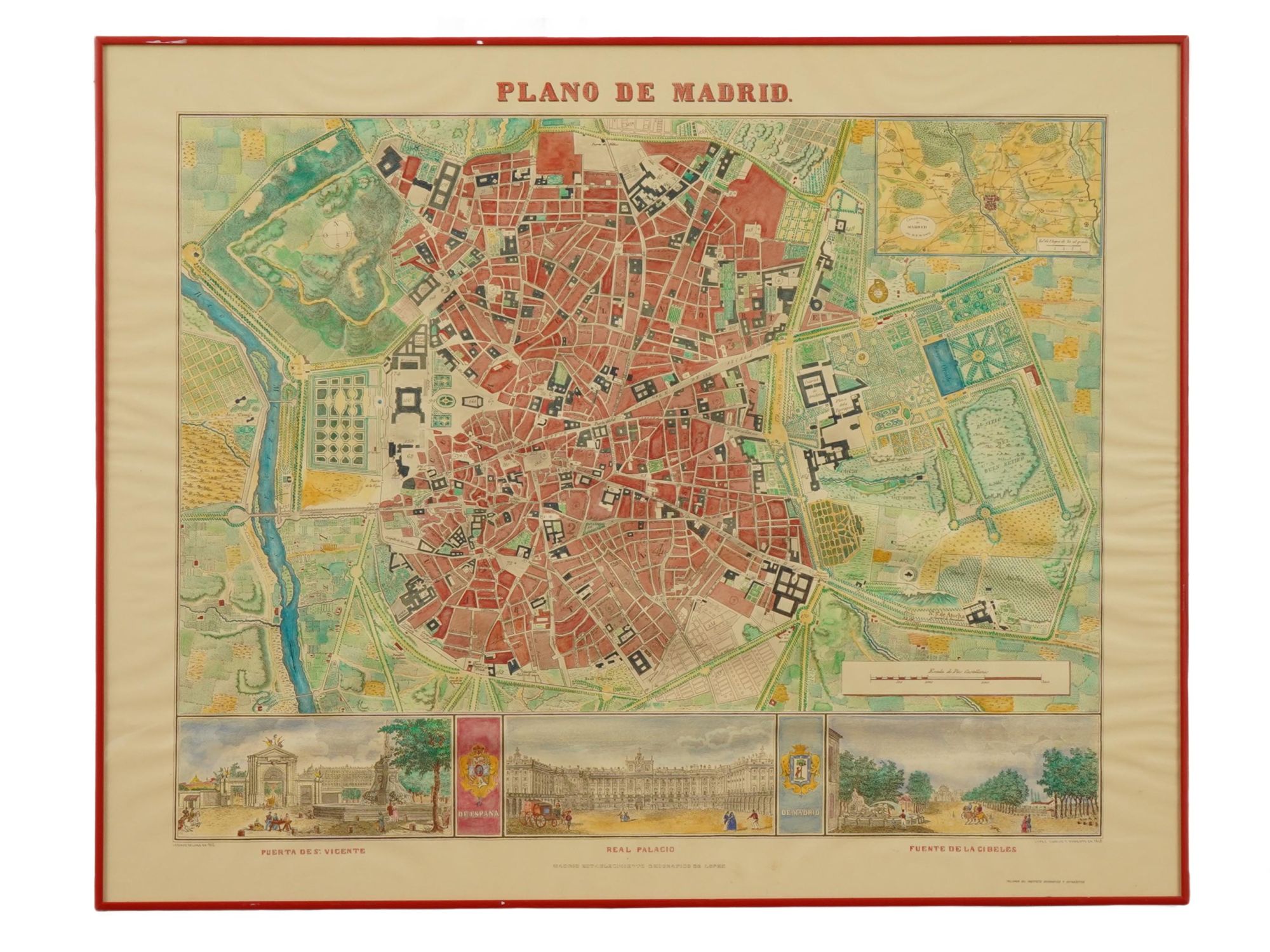 ANTIQUE 19TH C ENGRAVED MAP OF MADRID BY LOPEZ PIC-
