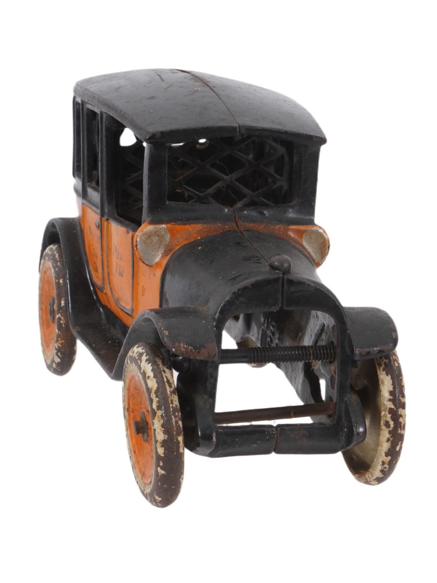 ANTIQUE ARCADE CAST IRON YELLOW CAB TOY CAR PIC-2