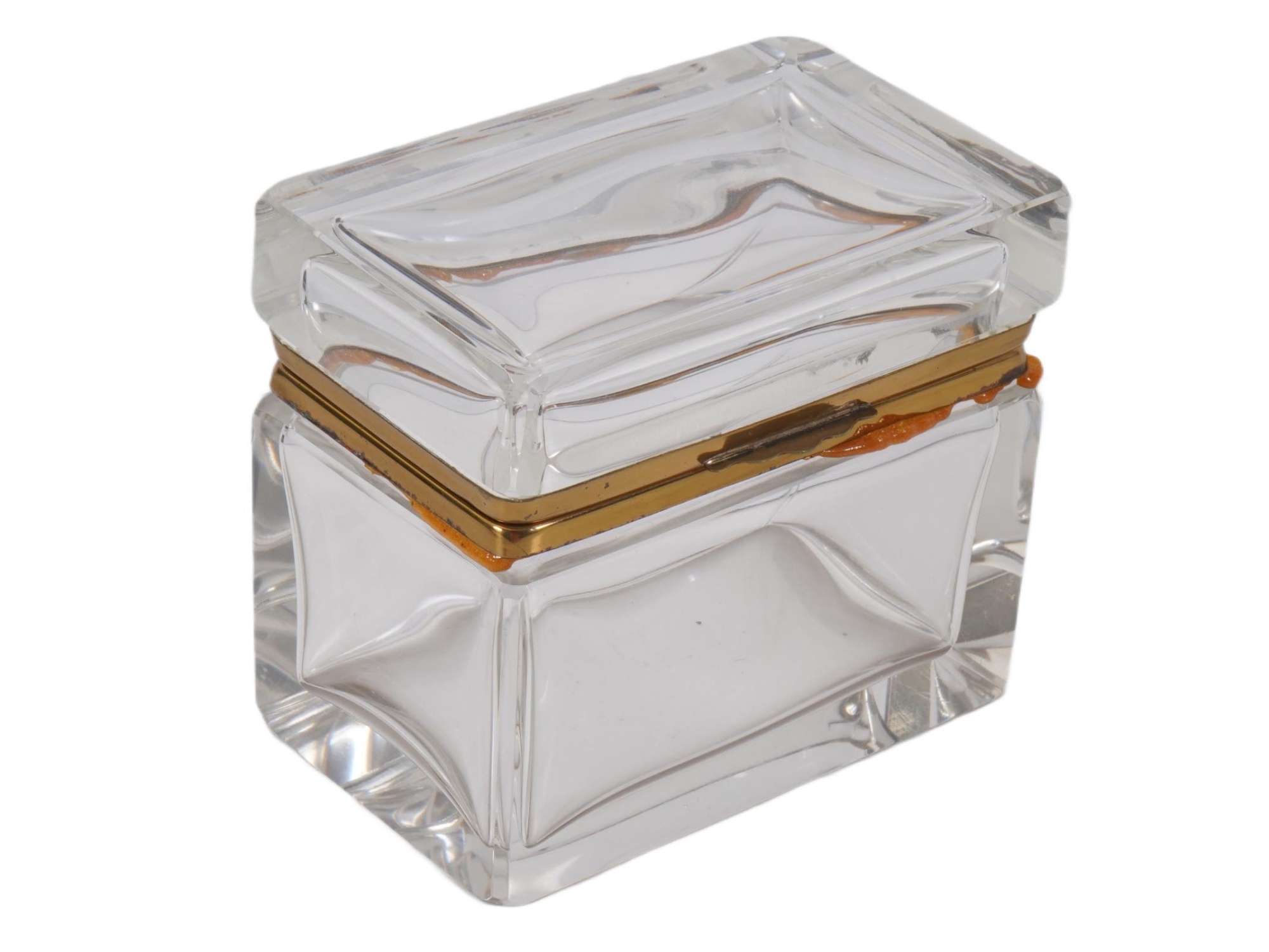 ANTIQUE OR VINTAGE FRENCH CUT CRYSTAL GLASS CASKET BOX PIC-