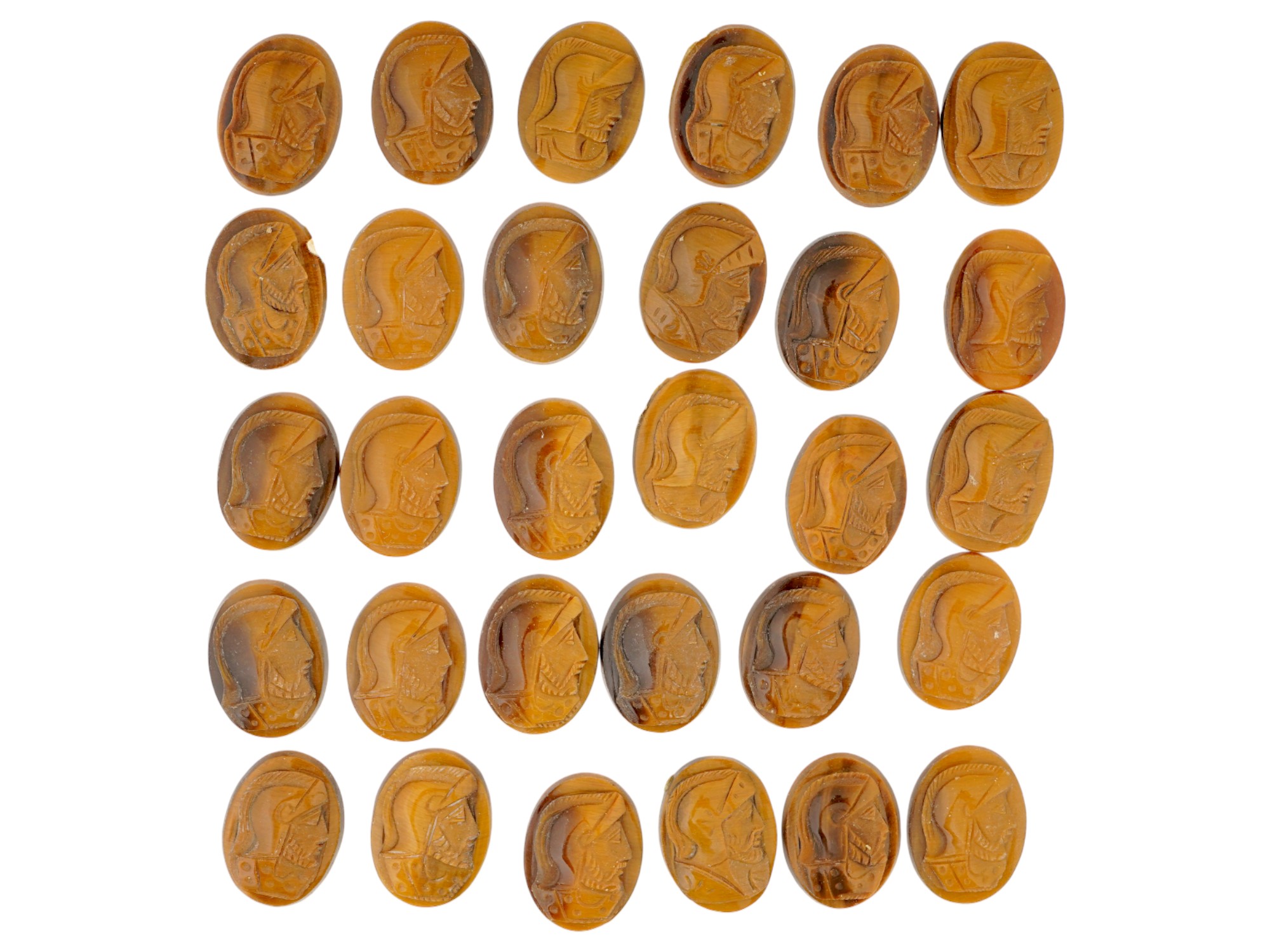 COLLECTION OF PORTRAIT CARVED TIGERS EYE STONE CAMEOS PIC-