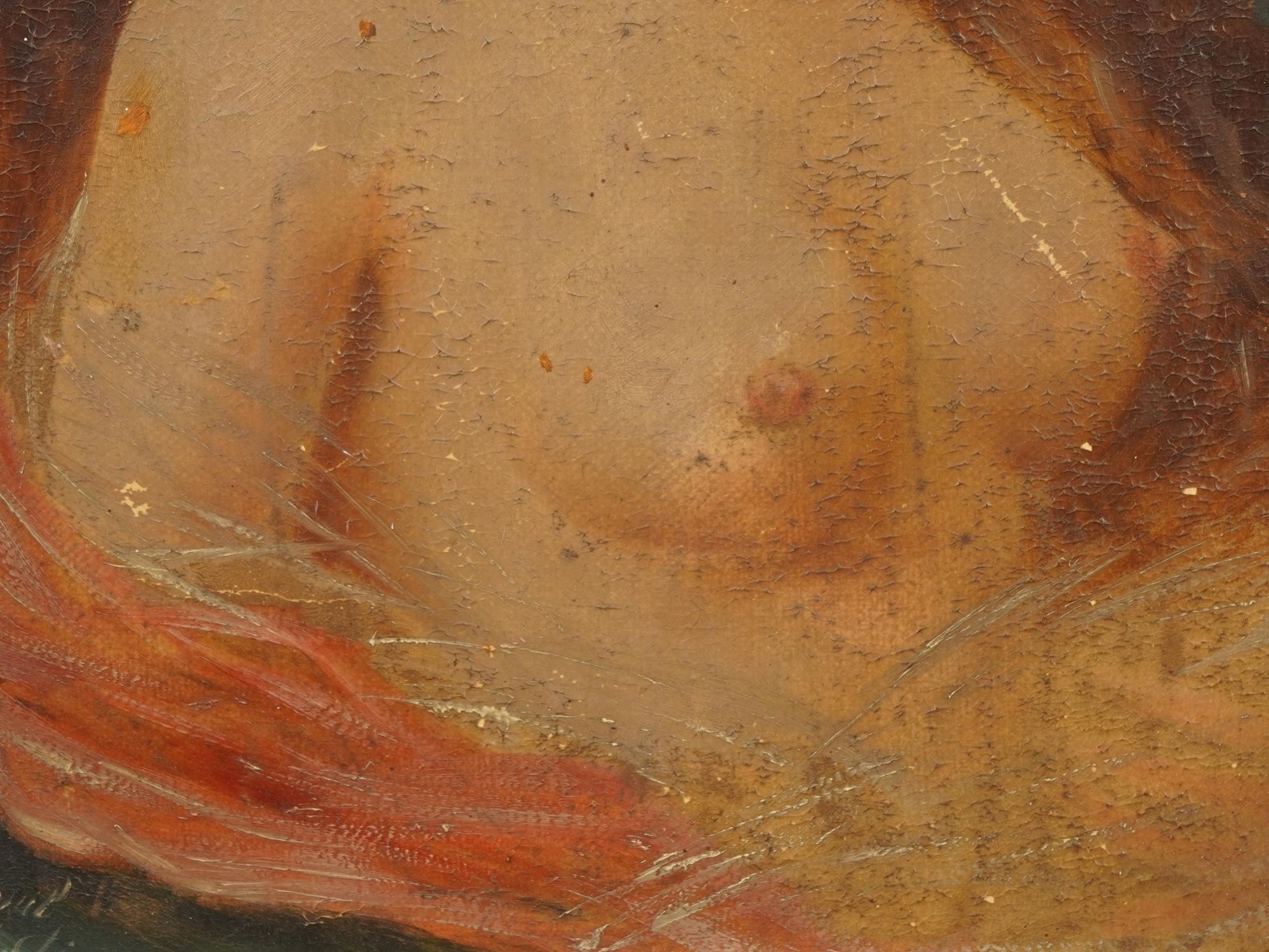 SIGNED ANTIQUE OIL NUDE TORSO PORTRAIT PAINTING PIC-2