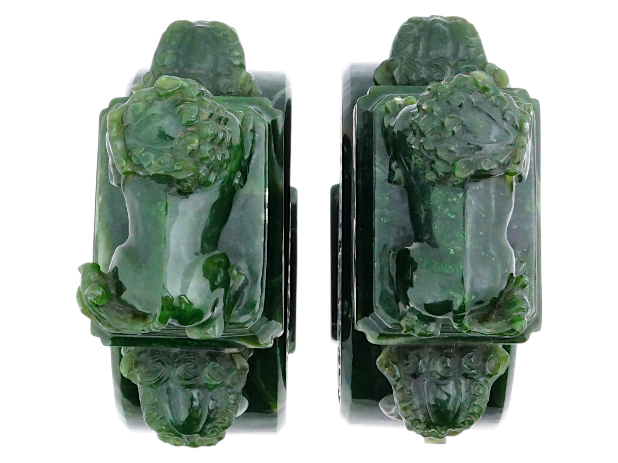 PAIR OF ANTIQUE CHINESE QING CARVED SPINACH JADE VASES PIC-5