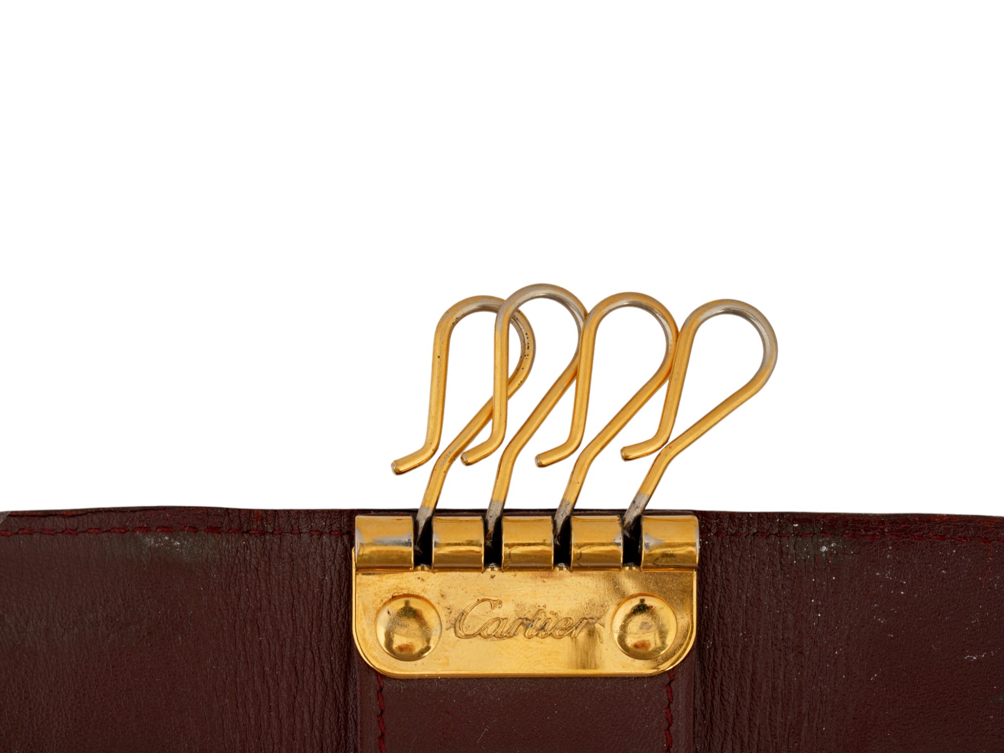 VINTAGE CARTIER BURGUNDY LEATHER KEY HOLDER PIC-5