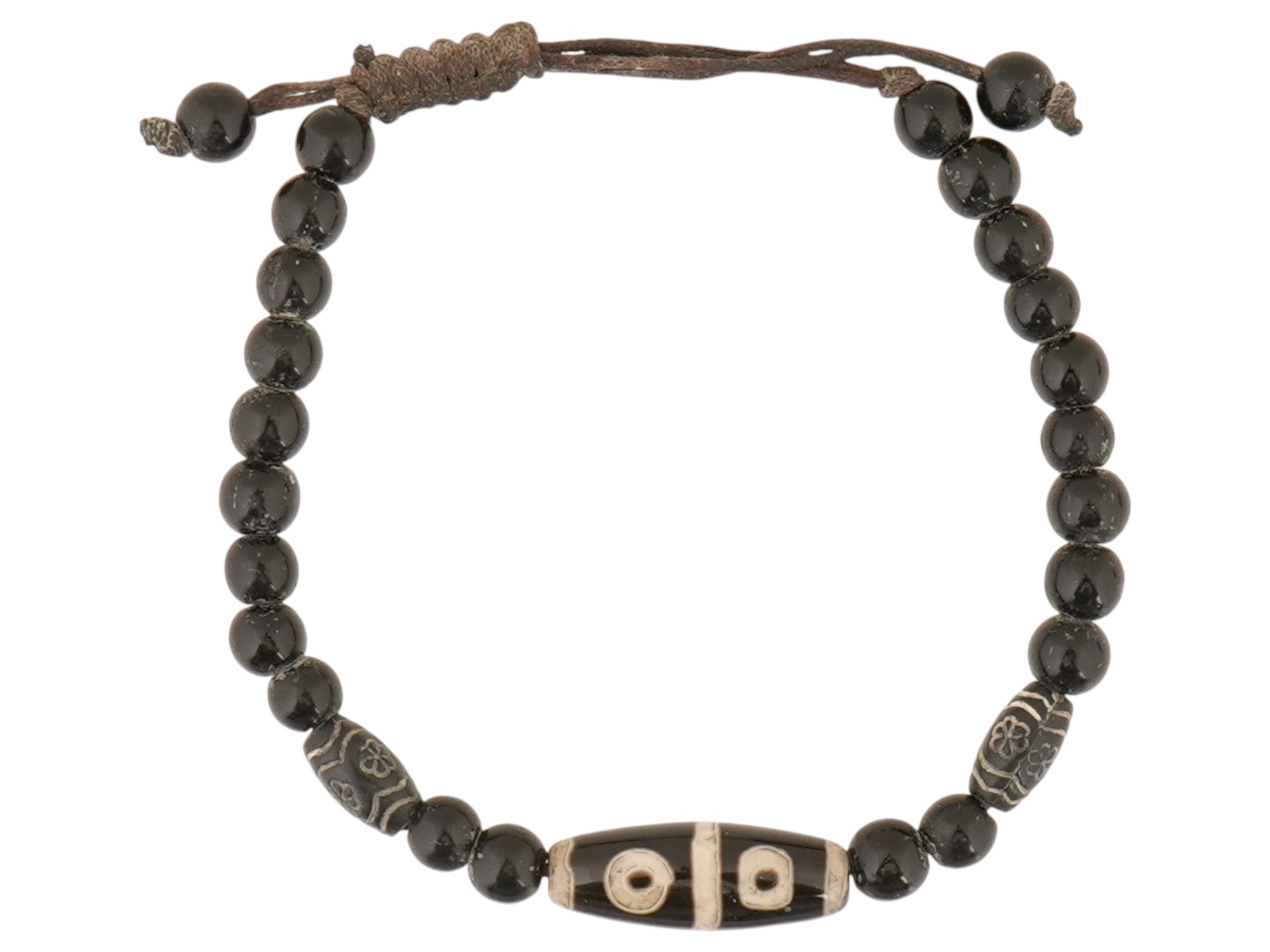 ANTIQUE CHINESE CASH COINS AND TWO BEAD BRACELETS PIC-2