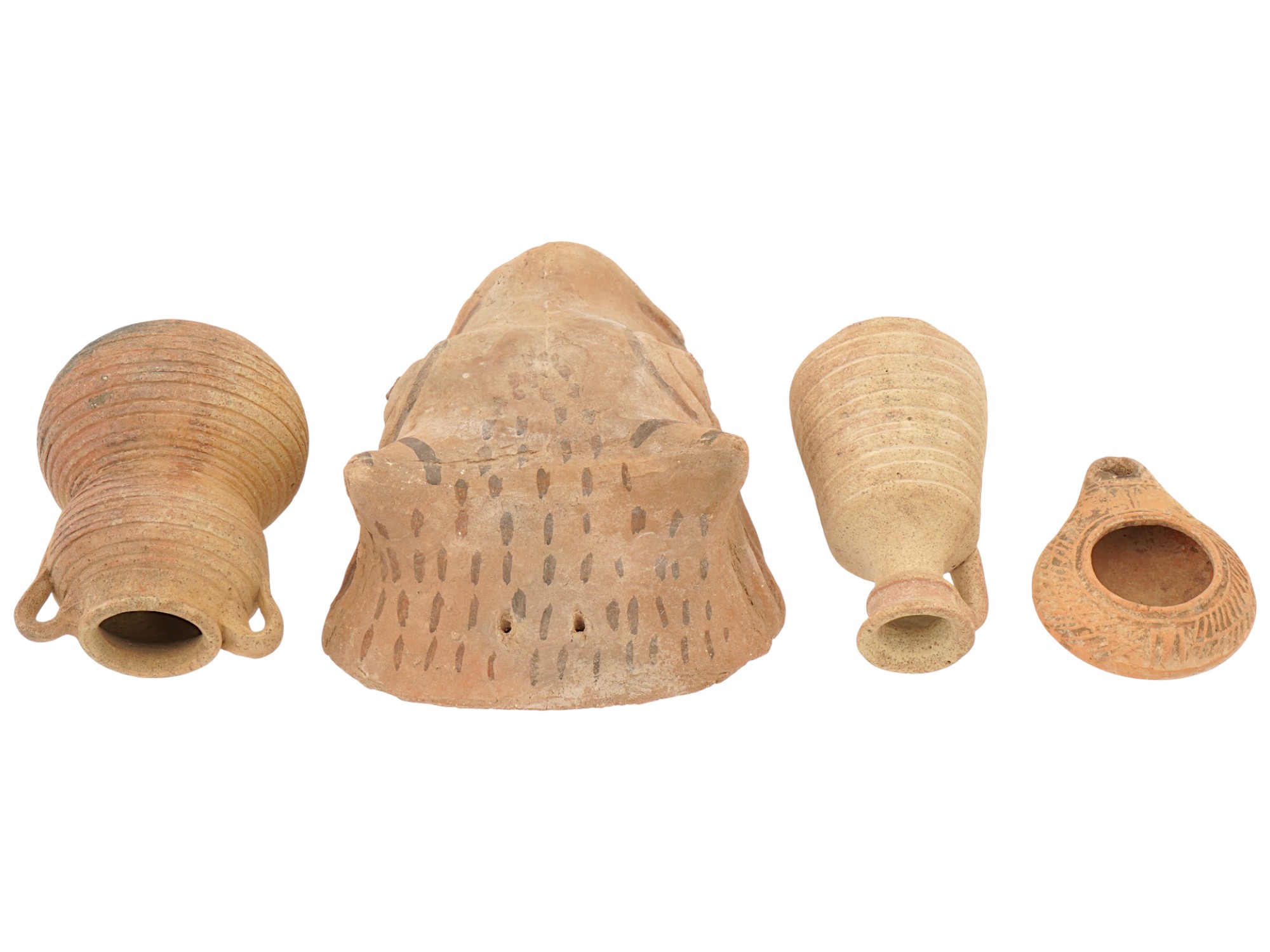 ANCIENT ROMAN EMPIRE TERRACOTTA JARS AND BULL MASK PIC-2