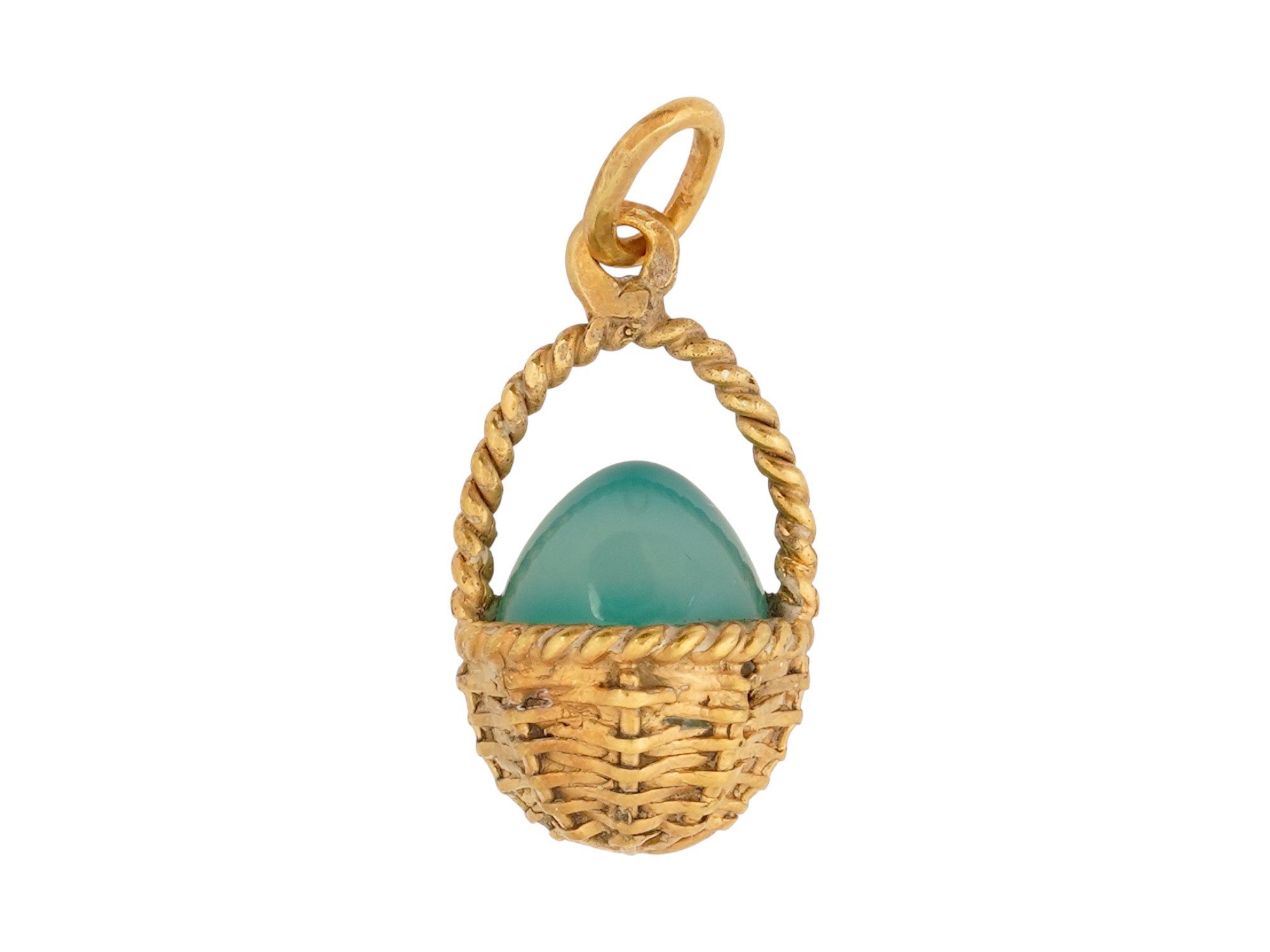 RUSSIAN SILVER CHRYSOPRASE BASKET EASTER EGG PENDANT PIC-