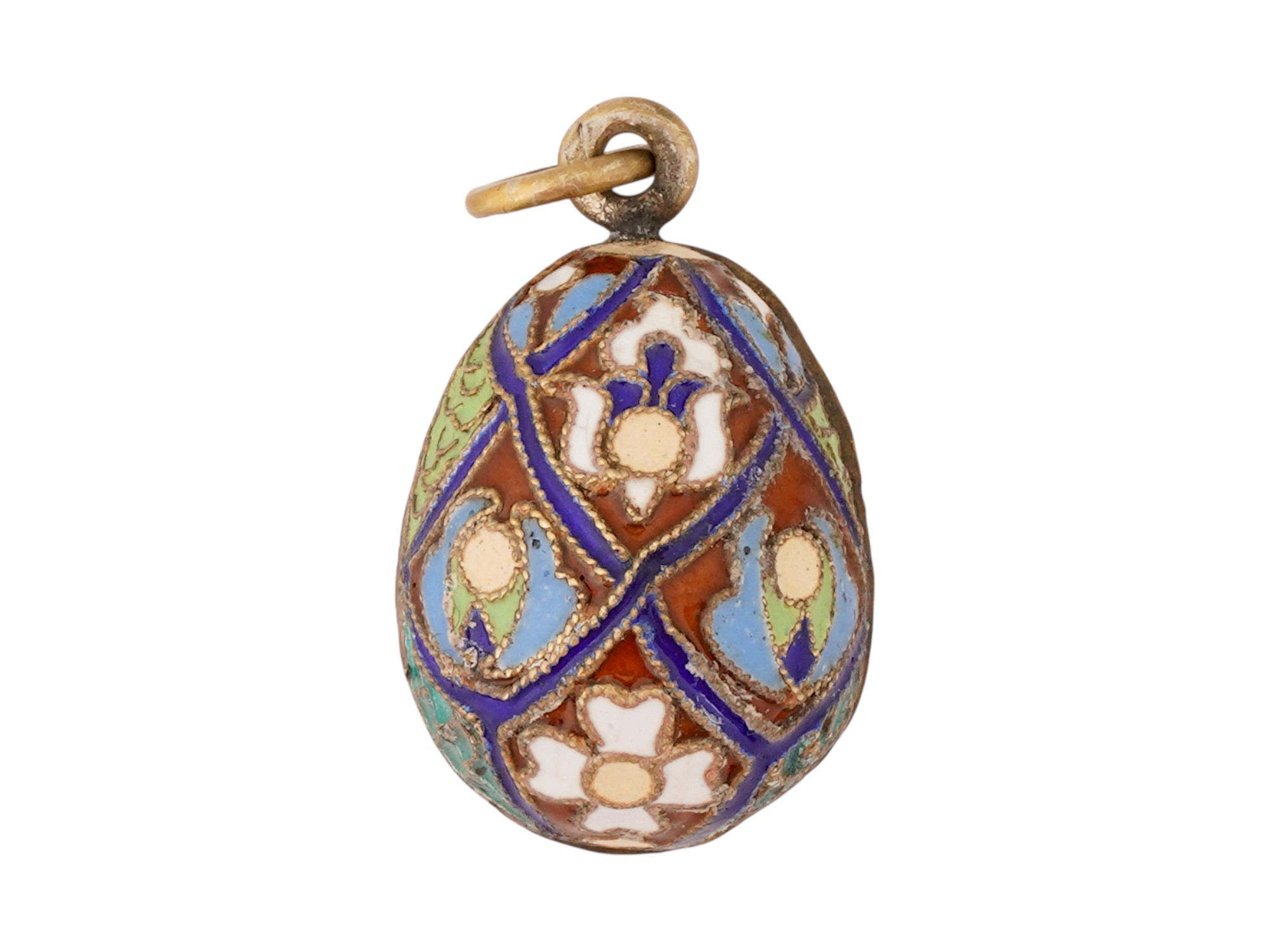 RUSSIAN SILVER CLOISONNE ENAMEL EASTER EGG PENDANT PIC-