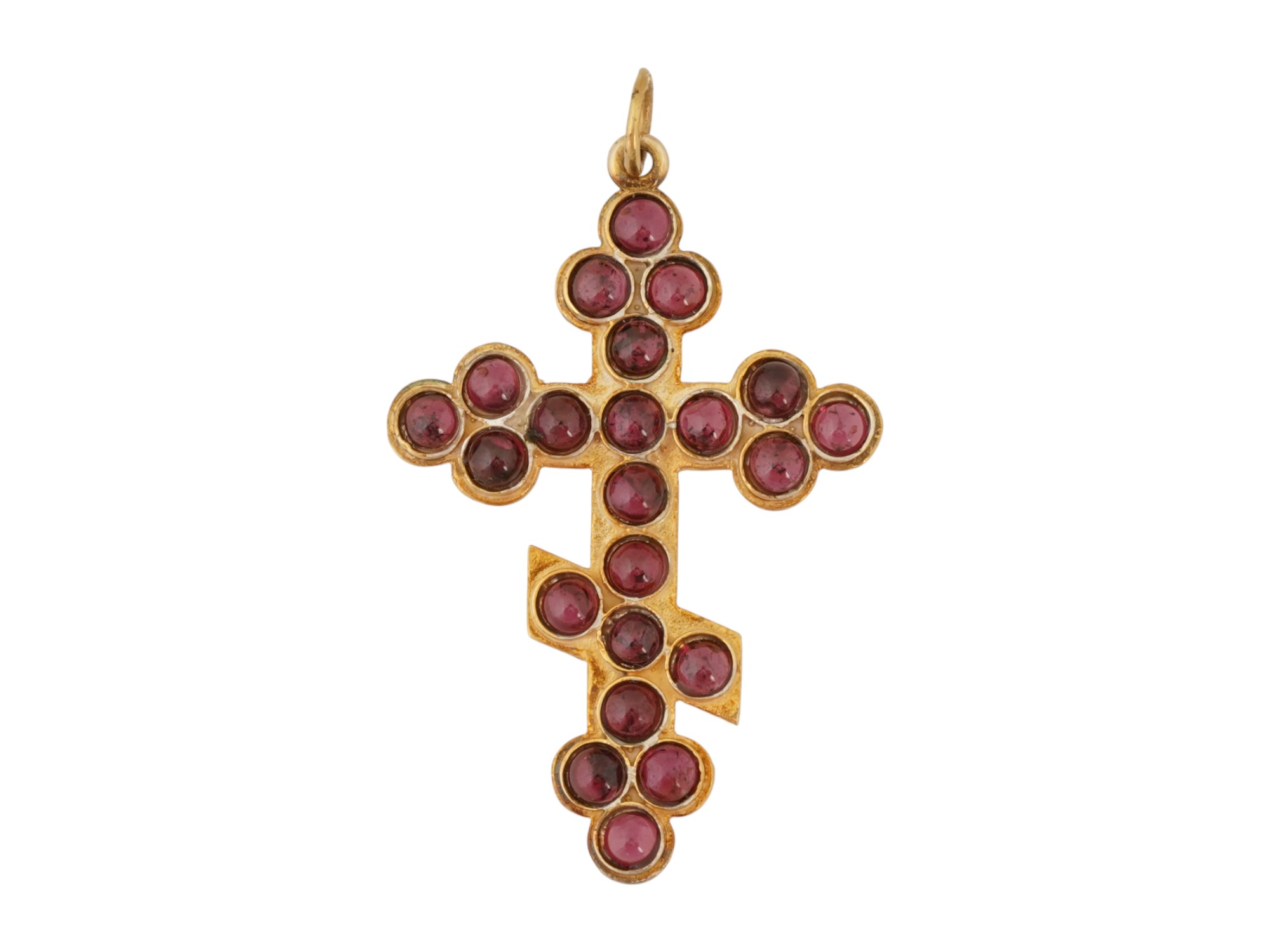 RUSSIAN GILT SILVER CROSS PENDANT WITH GARNETS PIC-