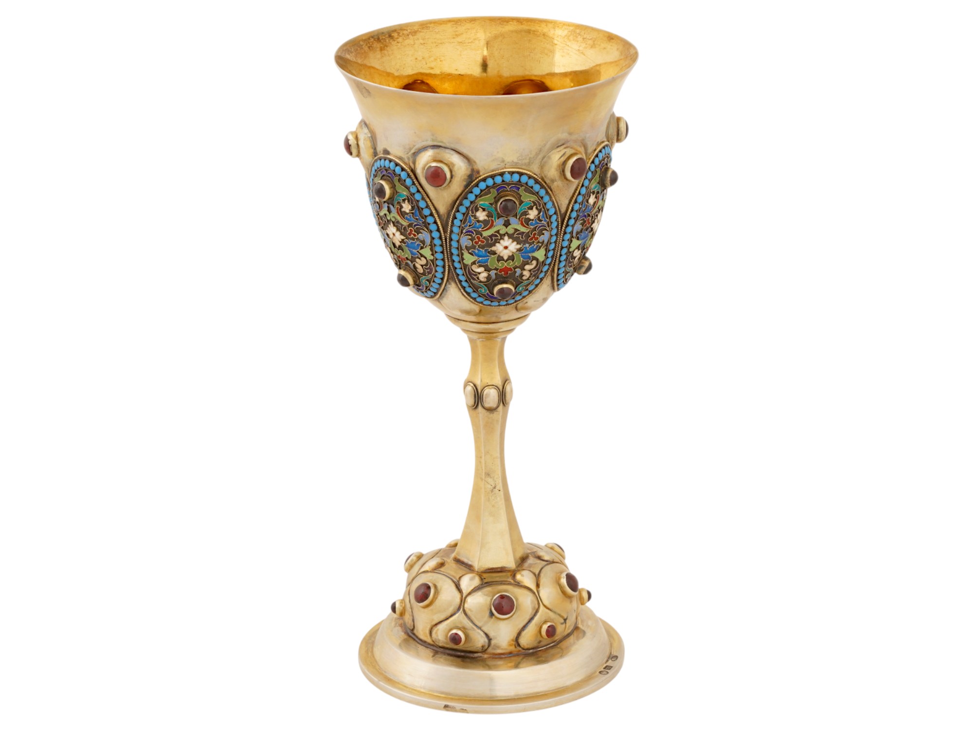 RUSSIAN JUDAICA SILVER ENAMEL KIDDUSH CUP W GEMSTONES PIC-