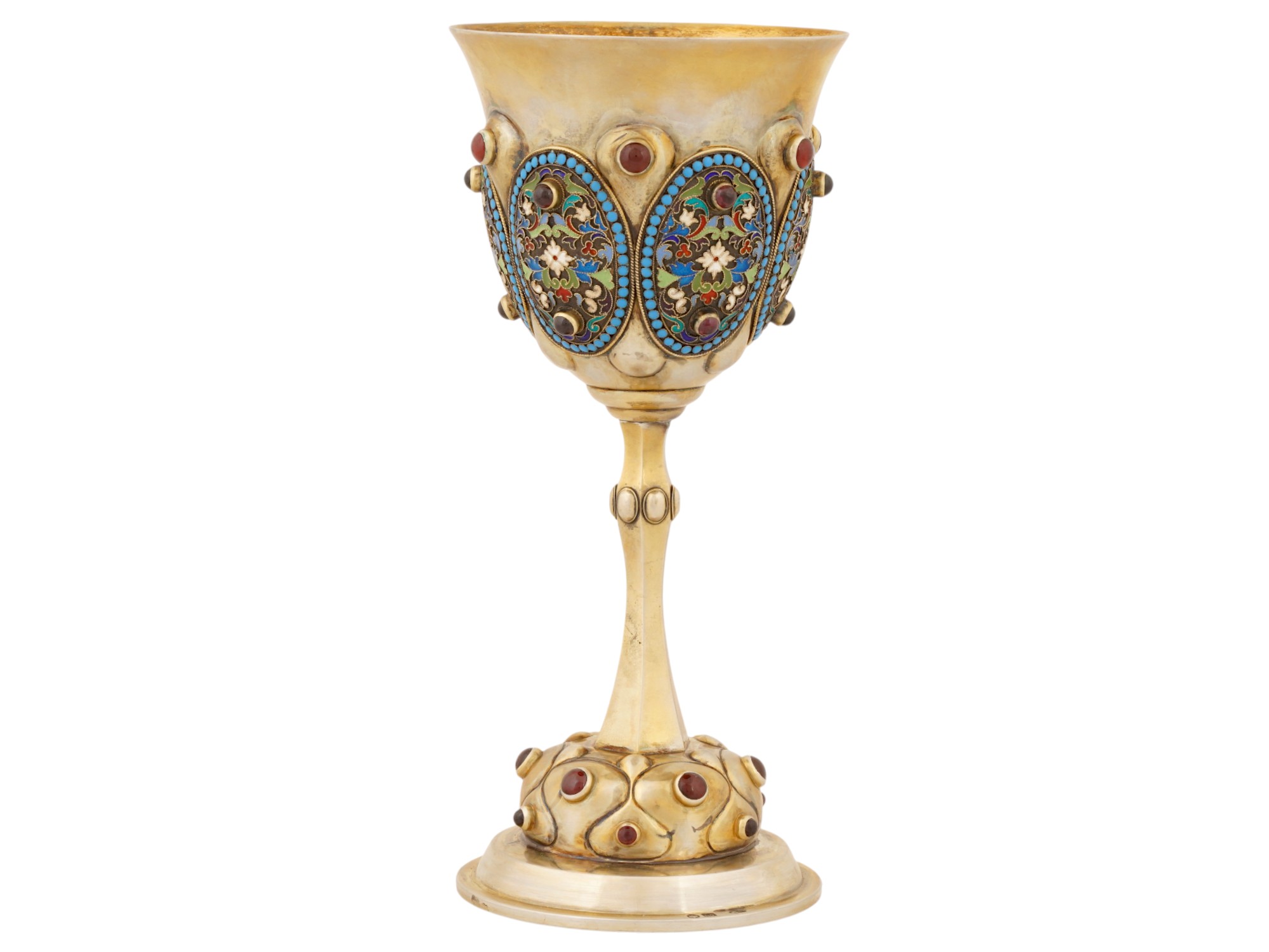 RUSSIAN JUDAICA SILVER ENAMEL KIDDUSH CUP W GEMSTONES PIC-3