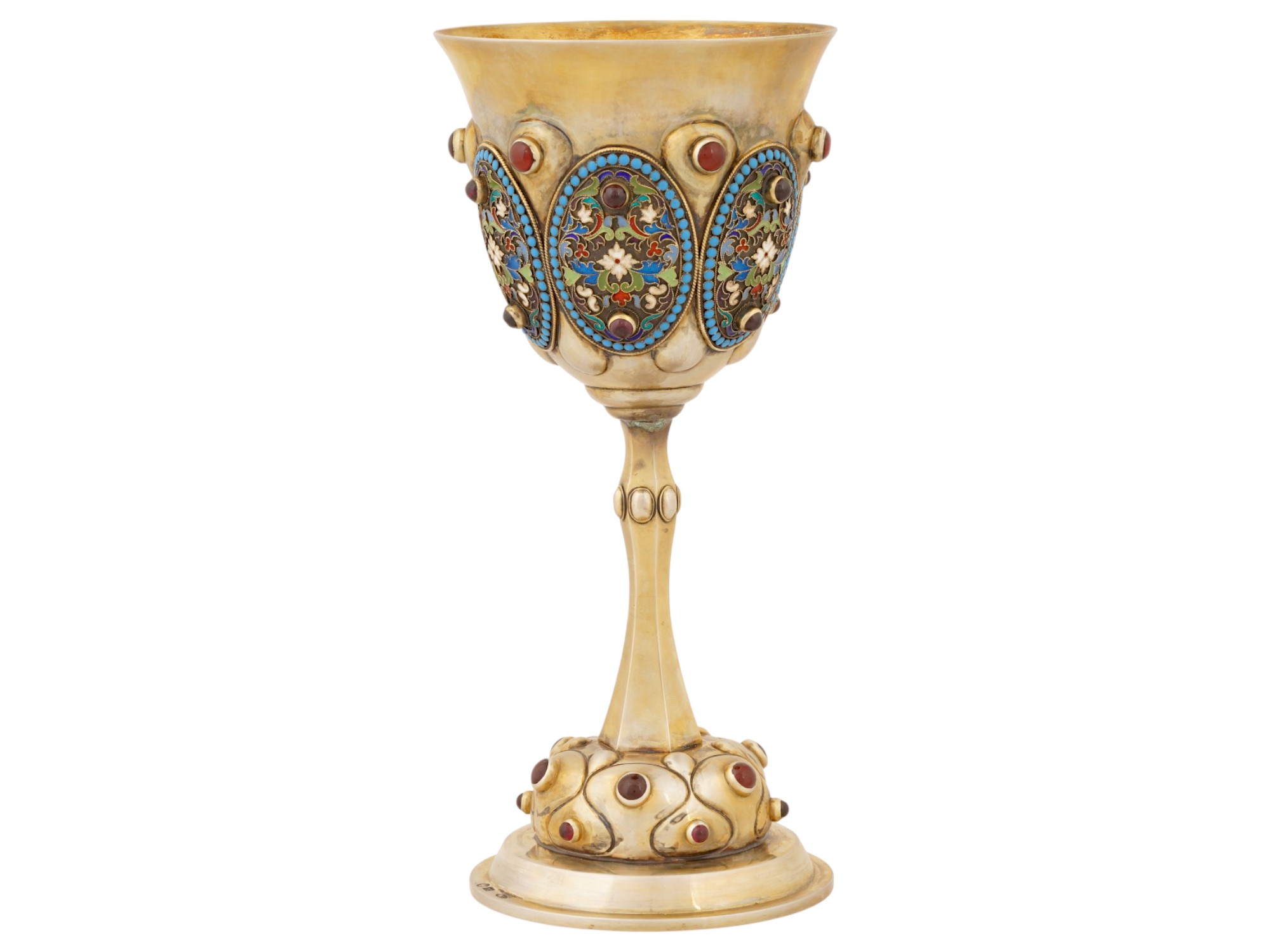 RUSSIAN JUDAICA SILVER ENAMEL KIDDUSH CUP W GEMSTONES PIC-2