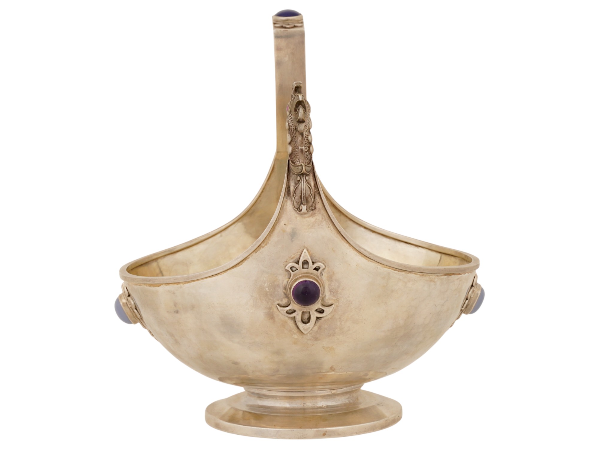 LARGE RUSSIAN SILVER GEMSTONES RUBY EYES ROOSTER KOVSH PIC-2