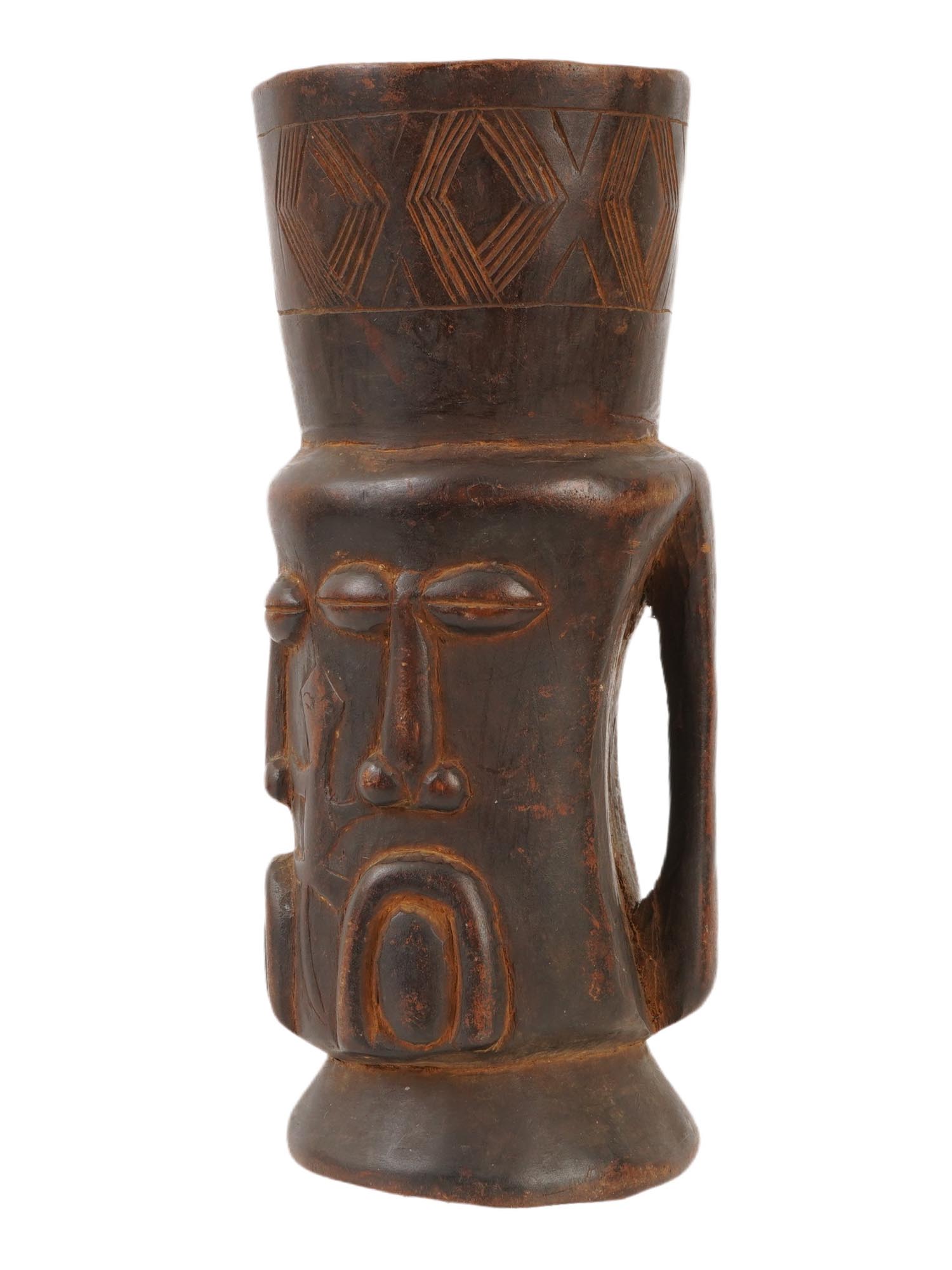 AFRICAN HAND CARVED WOODEN KUBA CEREMONIAL CUP PIC-1