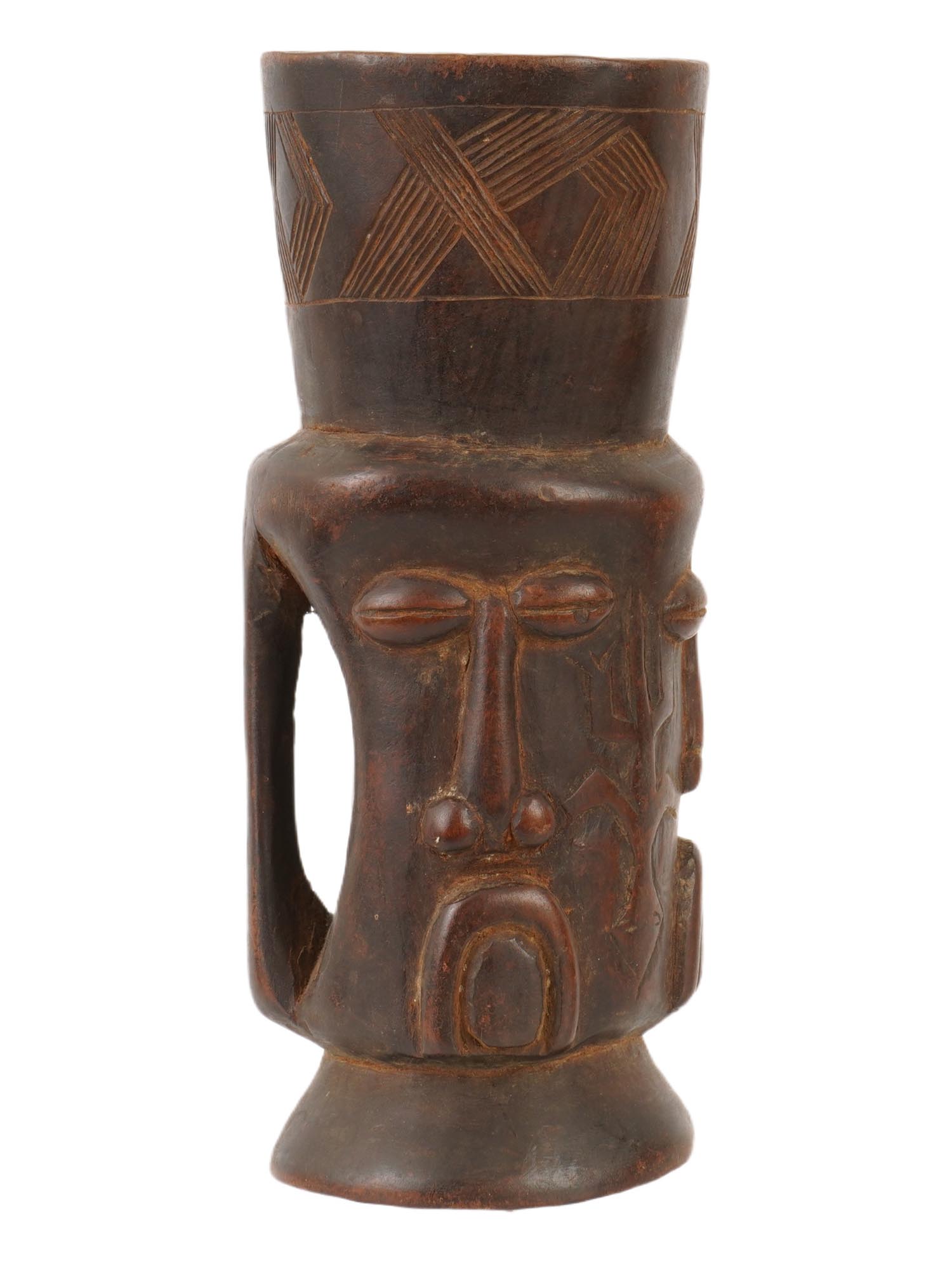 AFRICAN HAND CARVED WOODEN KUBA CEREMONIAL CUP PIC-3