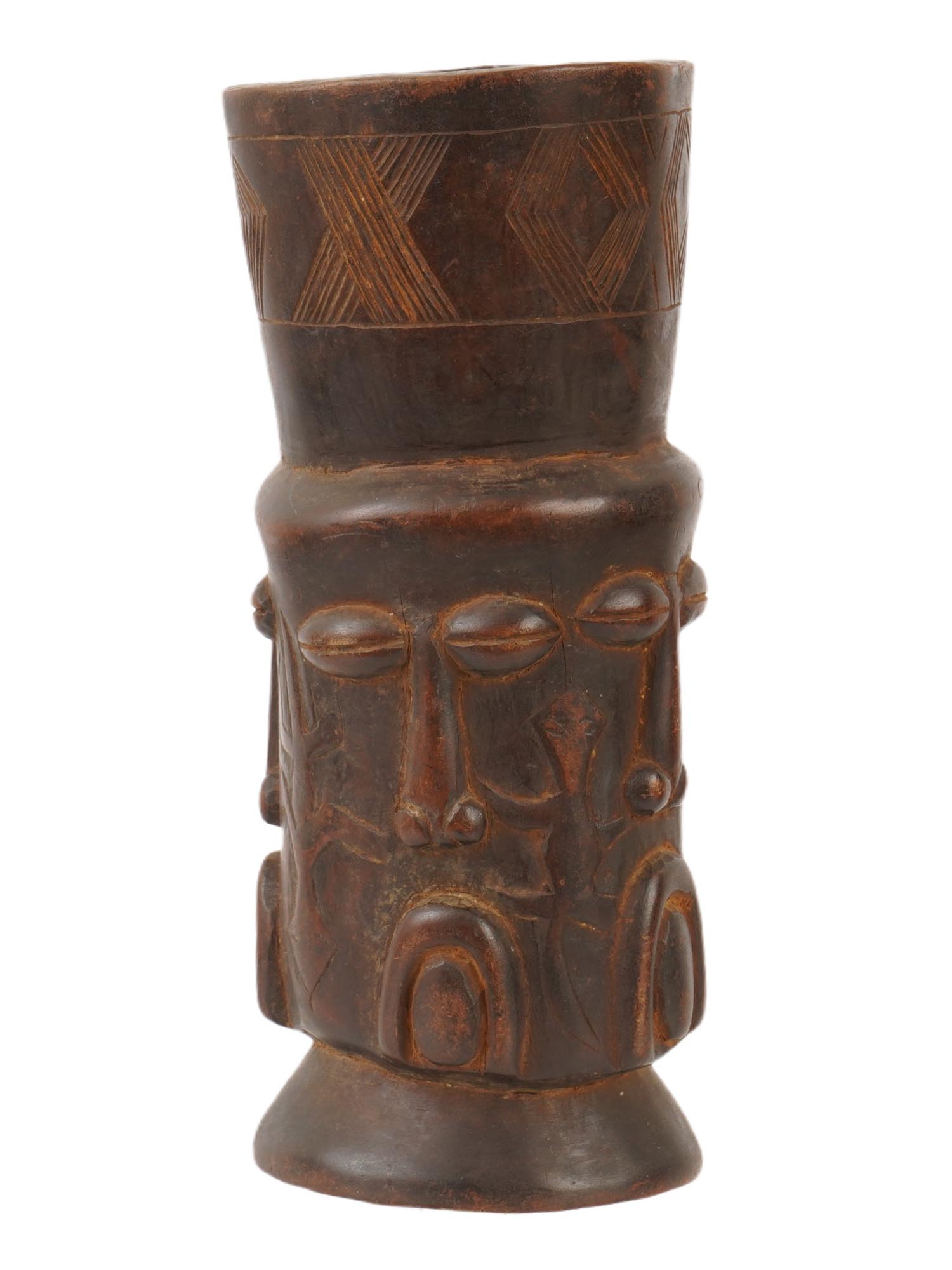 AFRICAN HAND CARVED WOODEN KUBA CEREMONIAL CUP PIC-2