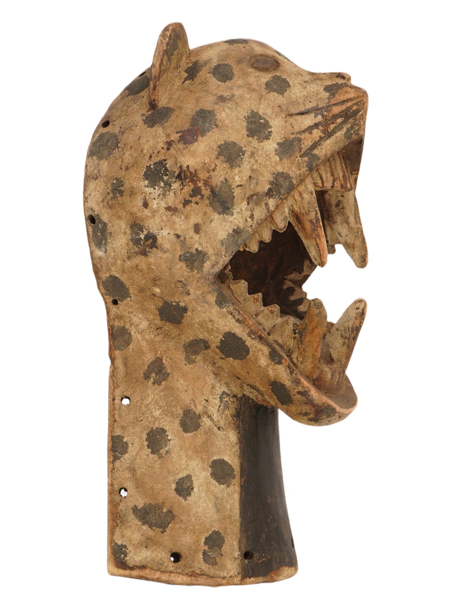 AFRICAN CONGO SONGYE HAND CARVED WOODEN LEOPARD MASK PIC-3