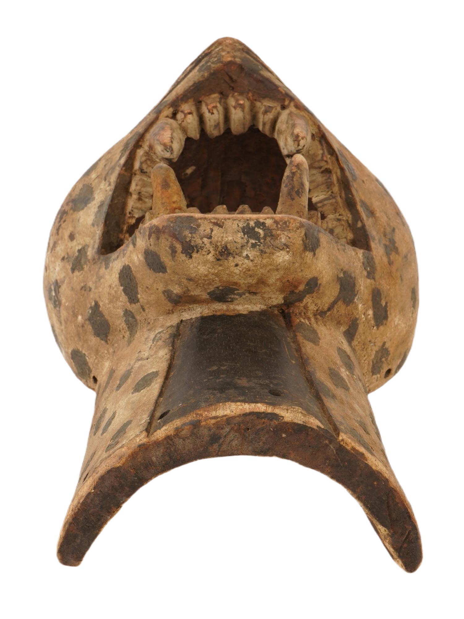 AFRICAN CONGO SONGYE HAND CARVED WOODEN LEOPARD MASK PIC-5