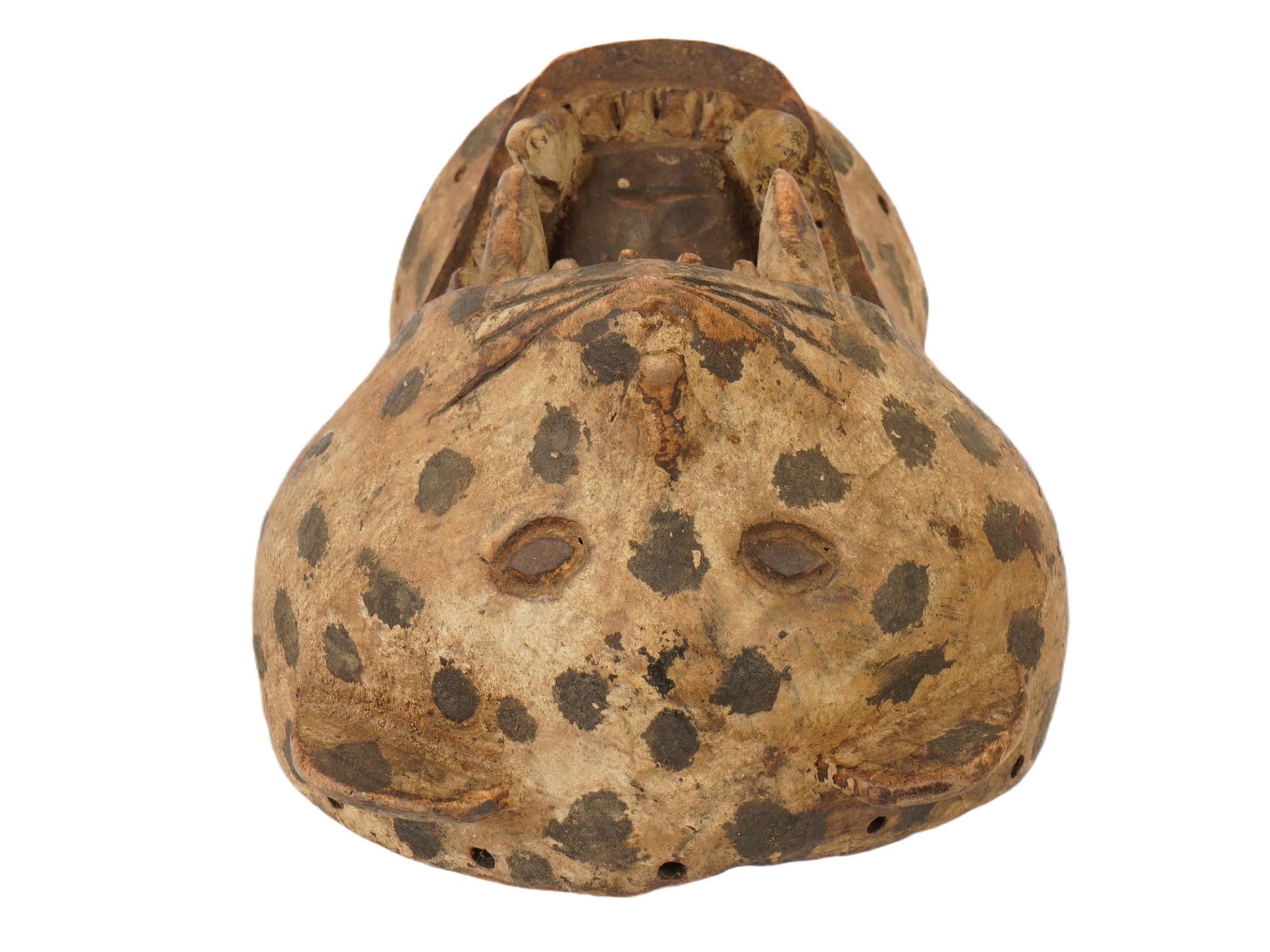 AFRICAN CONGO SONGYE HAND CARVED WOODEN LEOPARD MASK PIC-4