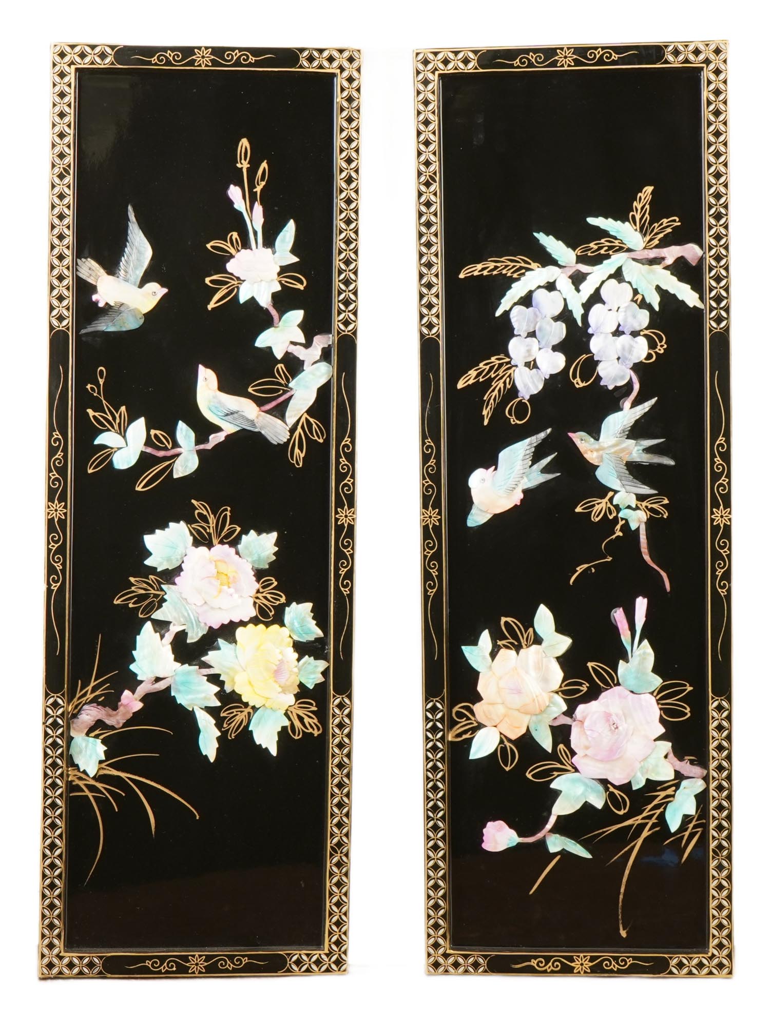 VINTAGE CHINESE WALL PANELS WITH MOTHER OF PEARL INLAY PIC-