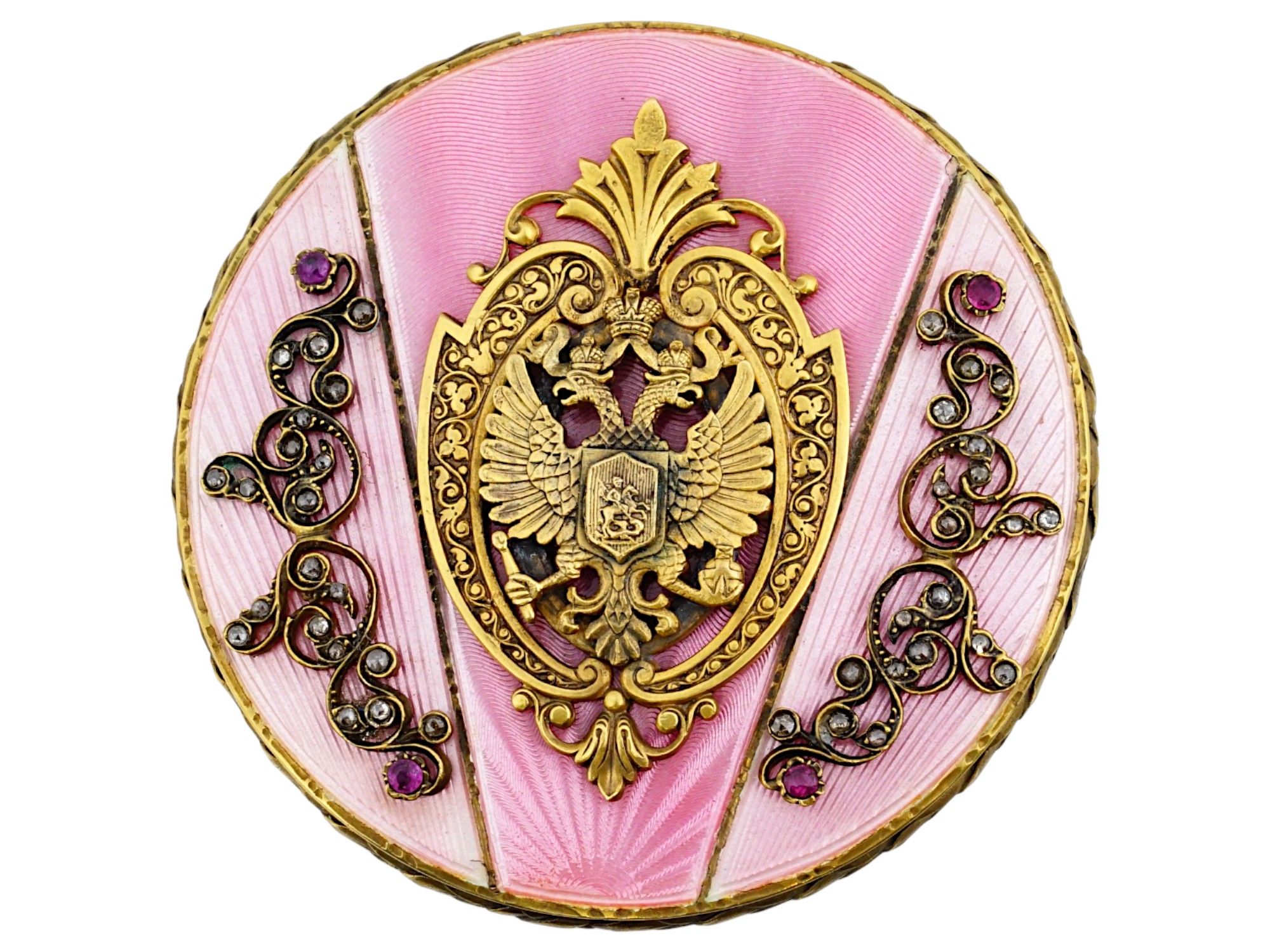 RUSSIAN SILVER GUILLOCHE ENAMEL GEMSTONE POWDER CASE PIC-3