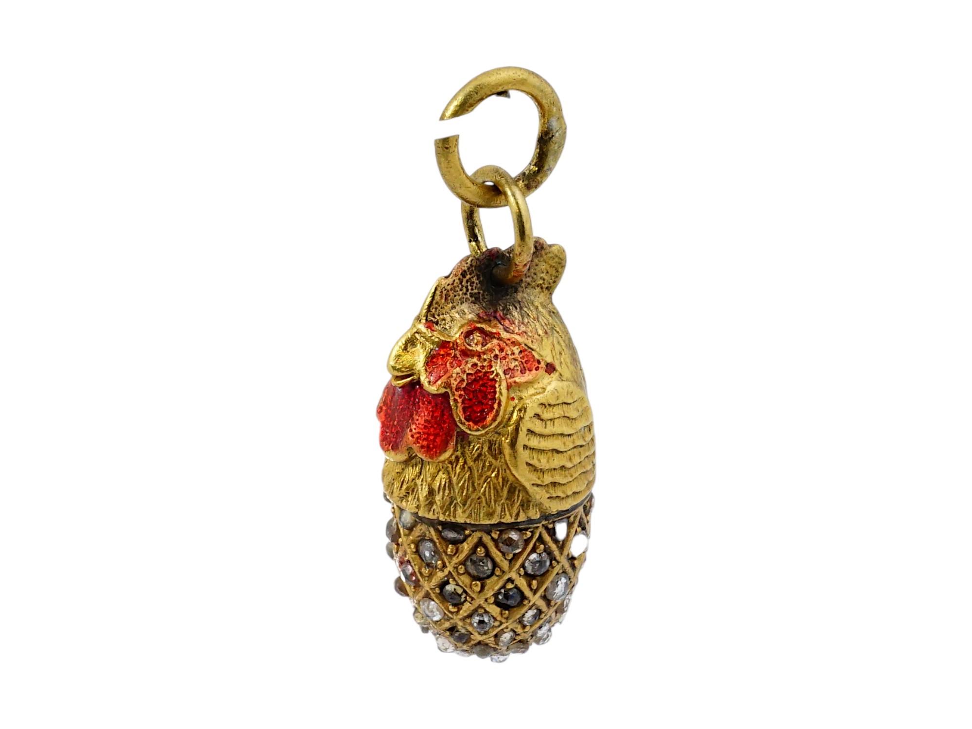 RUSSIAN GILT SILVER ENAMEL DIAMOND EASTER EGG PENDANT PIC-