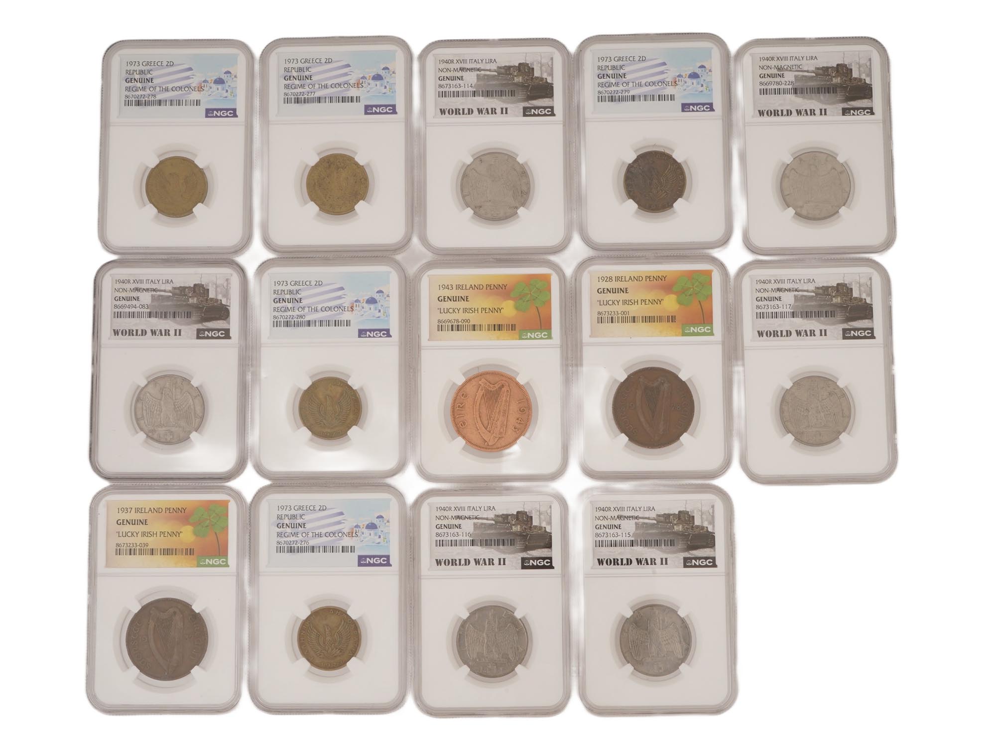 COLLECTION OF 14 GREEK, IRISH AND ITALIAN GRADED COINS PIC-