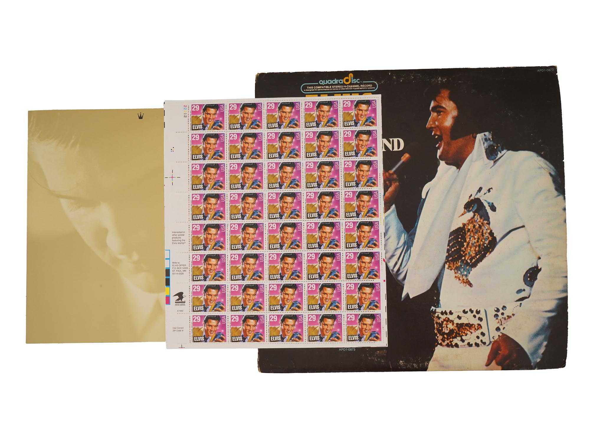 AMERICAN ELVIS PRESLEY VINYL RECORD AND POSTAGE STAMPS PIC-