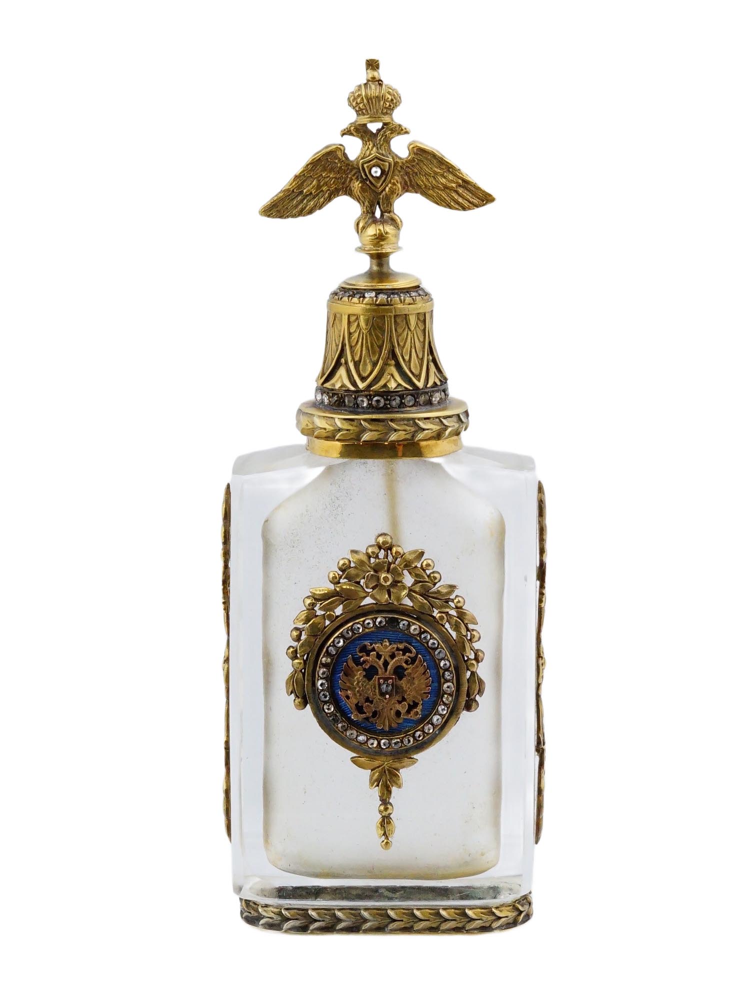 RUSSIAN GILT SILVER ENAMEL DIAMONDS PERFUME BOTTLE PIC-2