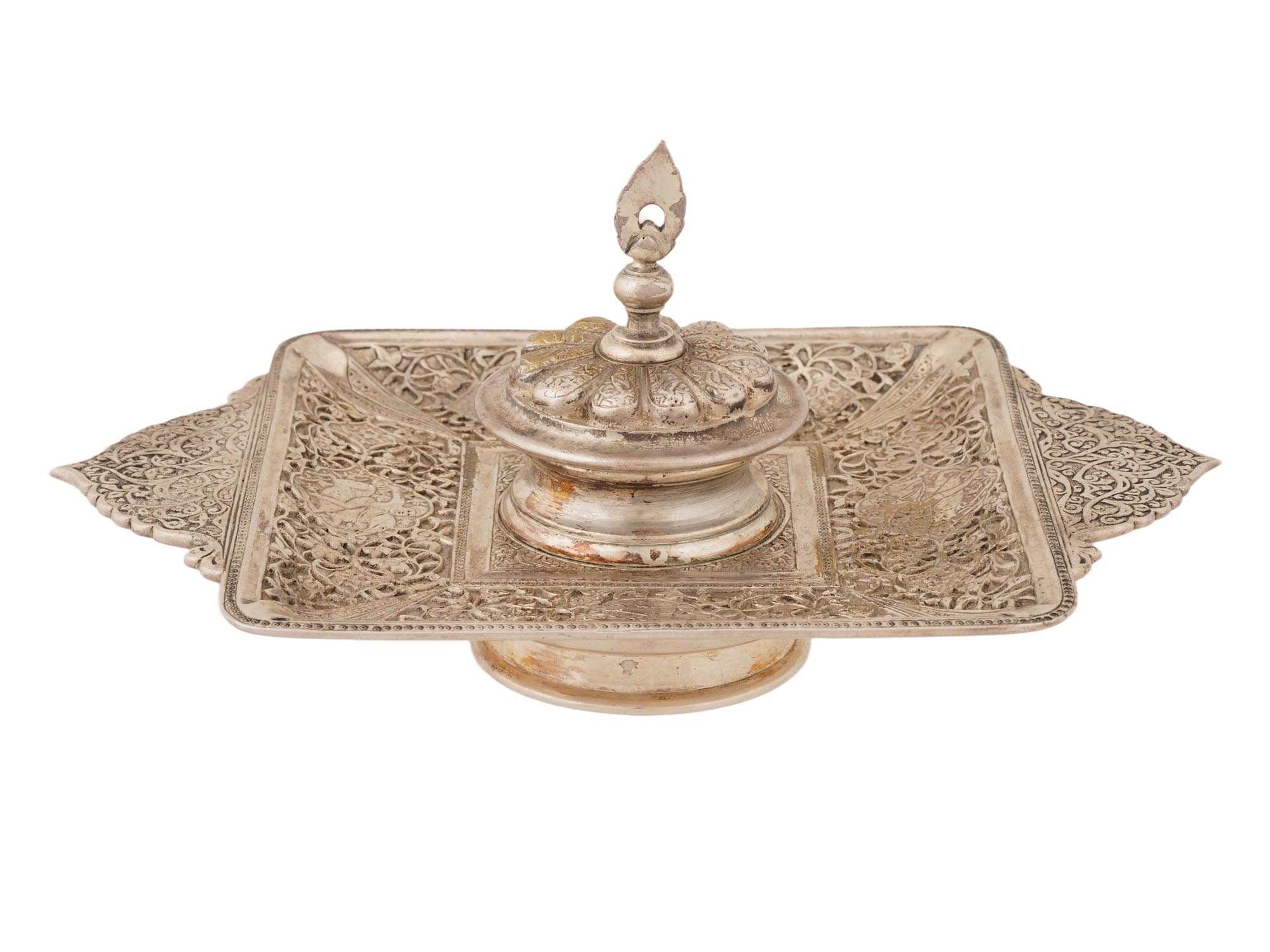 ANTIQUE PERSIAN INKWELL STAND WITH SOME PARTS IN SILVER PIC-