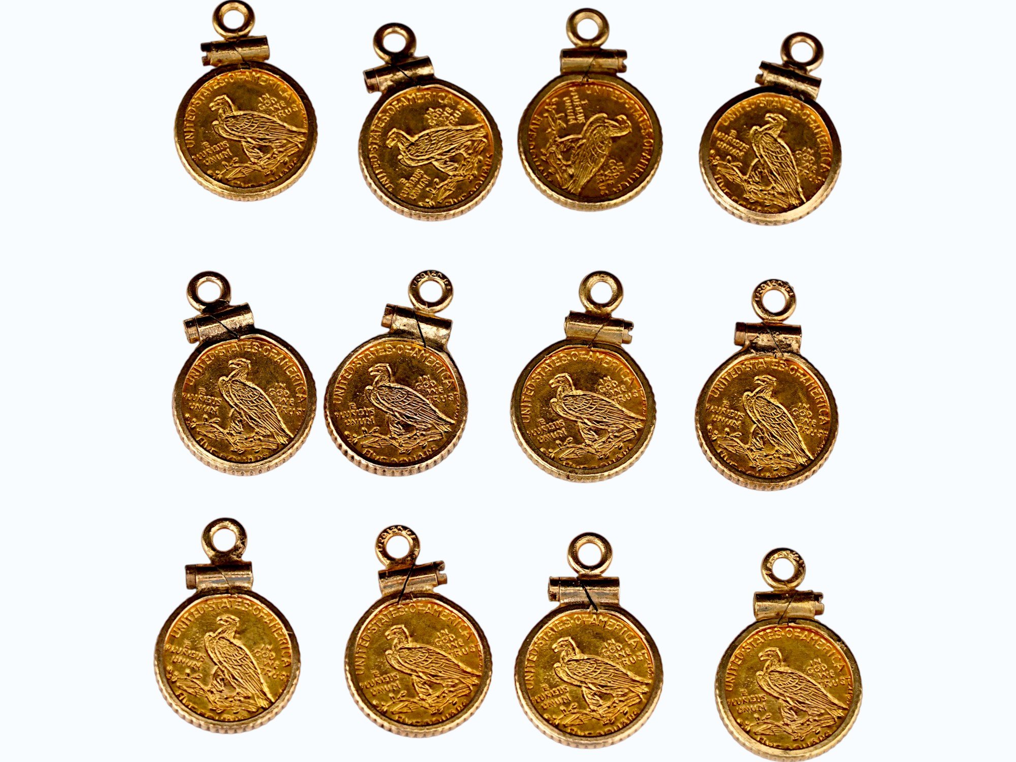 12 INDIAN HEAD QUARTER EAGLE GOLD COIN PENDANTS PIC-