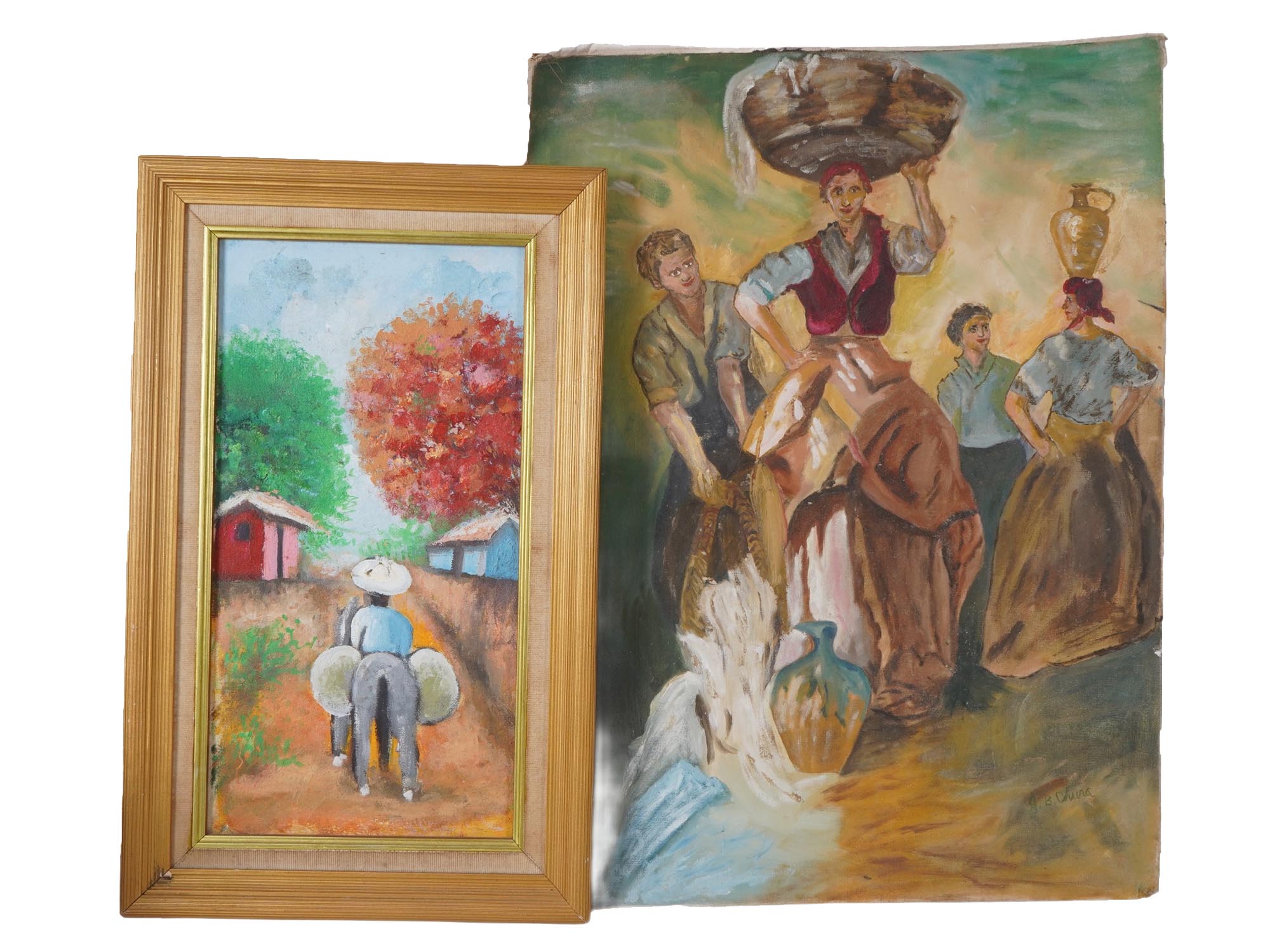 LOT OF TWO VINTAGE OIL PAINTINGS ON CANVAS PIC-