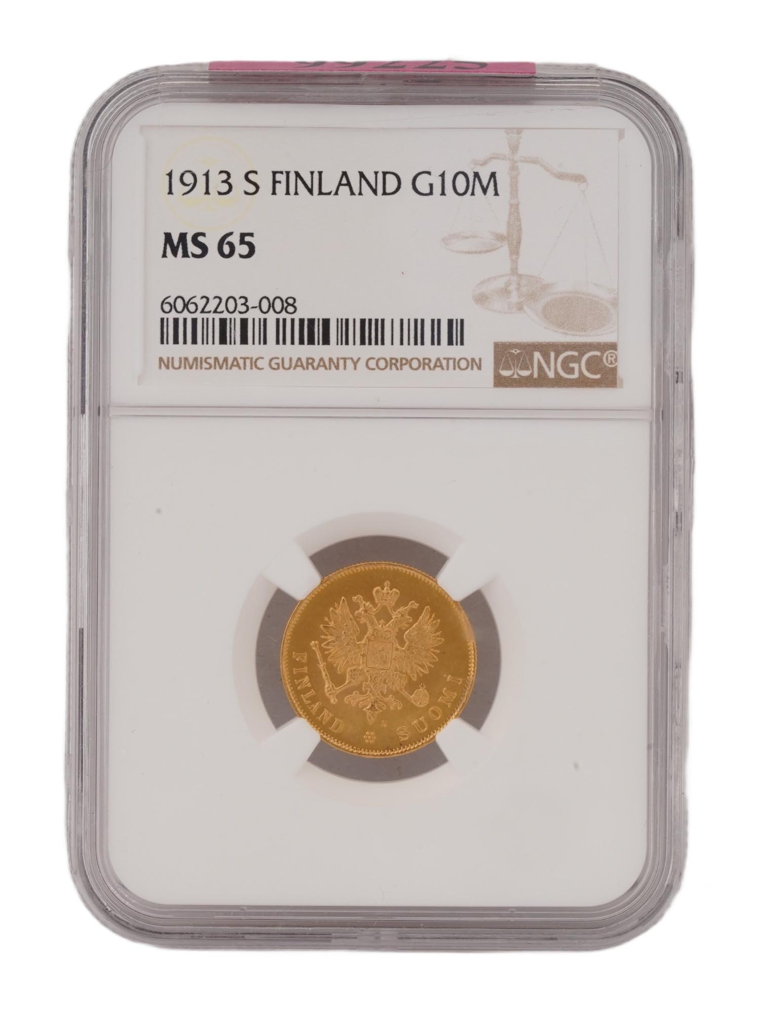 1913 RUSSIAN IMPERIAL S FINLAND G10M MS 65 GRADED NGC PIC-1