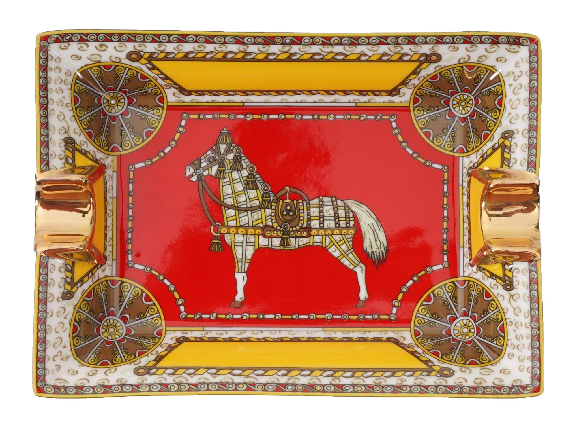 VINTAGE FRENCH HERMES CHEVAL DORIENT PORCELAIN ASHTRAY PIC-