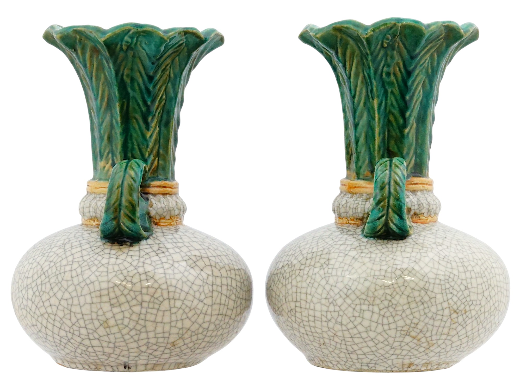 PAIR OF VINTAGE CHINESE TURNIP SHAPED CERAMIC VASES PIC-3