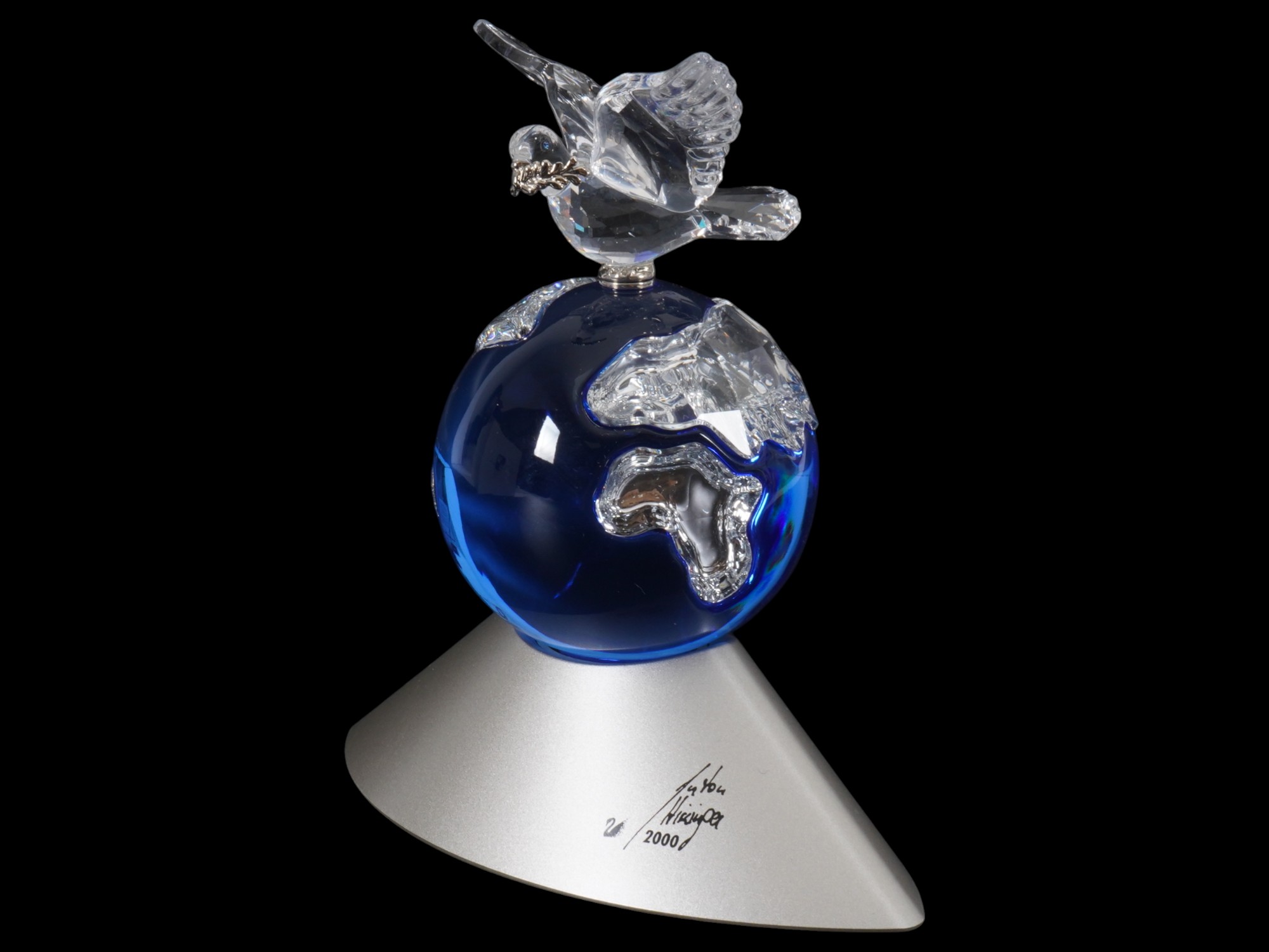 SWAROVSKI CRYSTAL PLANET FIGURE WITH DOVE IOB PIC-1