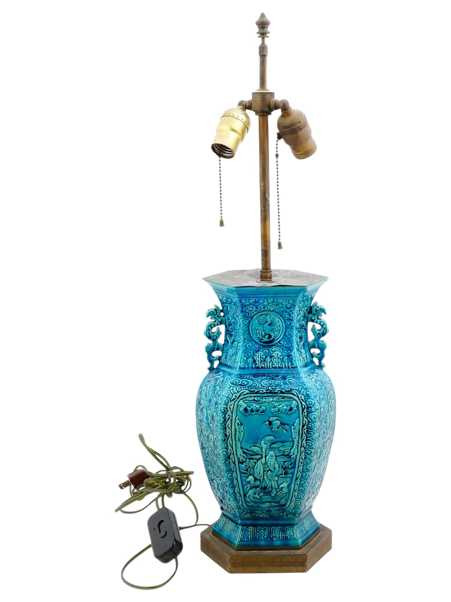 ANTIQUE CHINESE GLAZED PORCELAIN VASE TABLE LAMP PIC-1