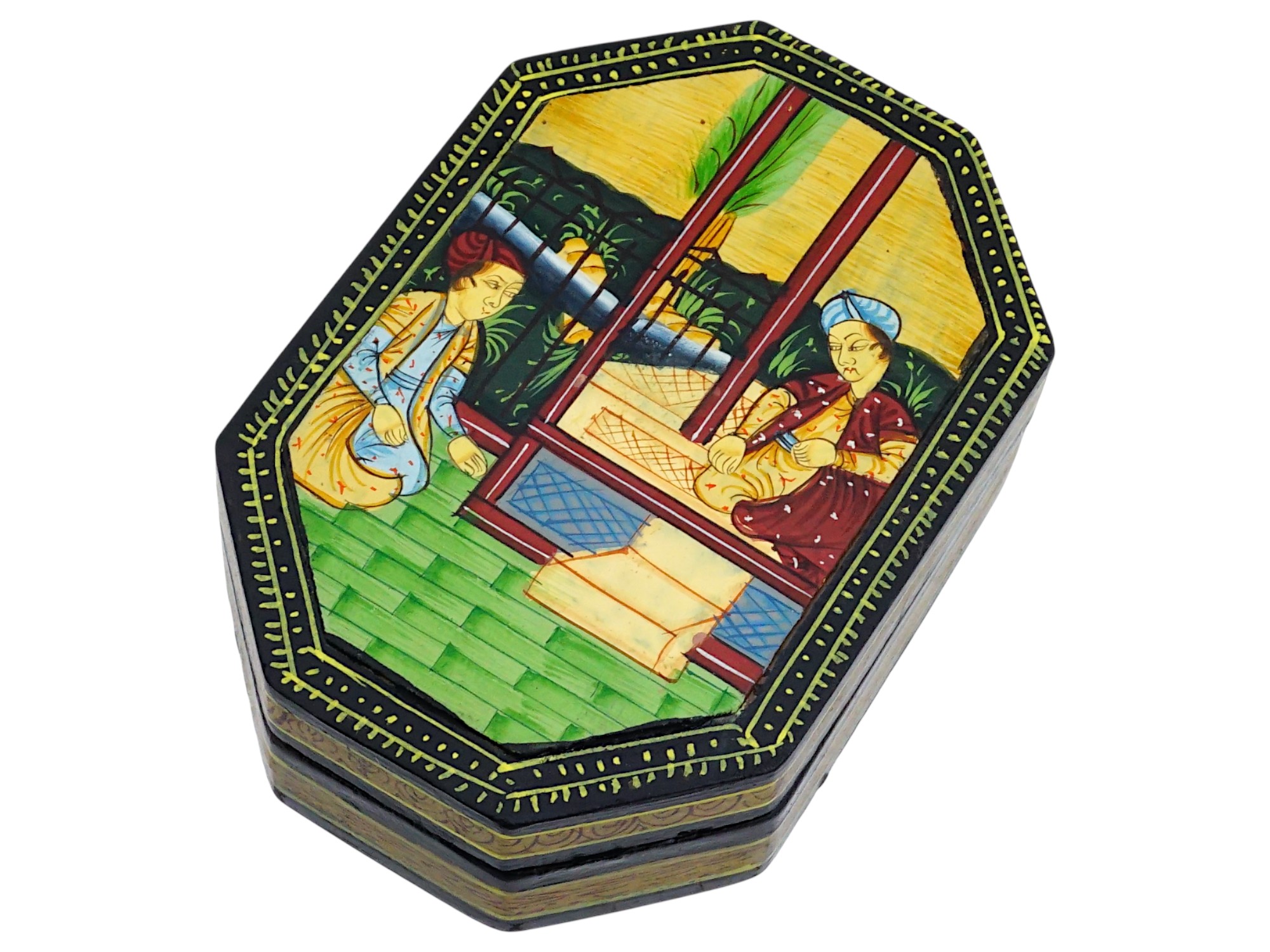 ANTIQUE PERSIAN HAND PAINTED LACQUER BOX PIC-