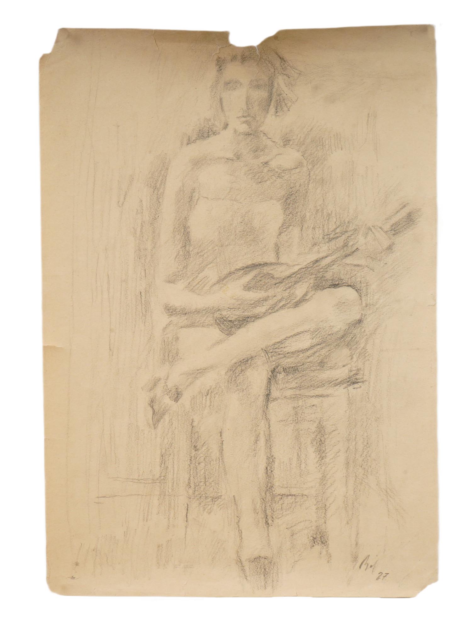 RUSSIAN PENCIL PAINTING SIGNED VLADIMIR LEBEDEV PIC-