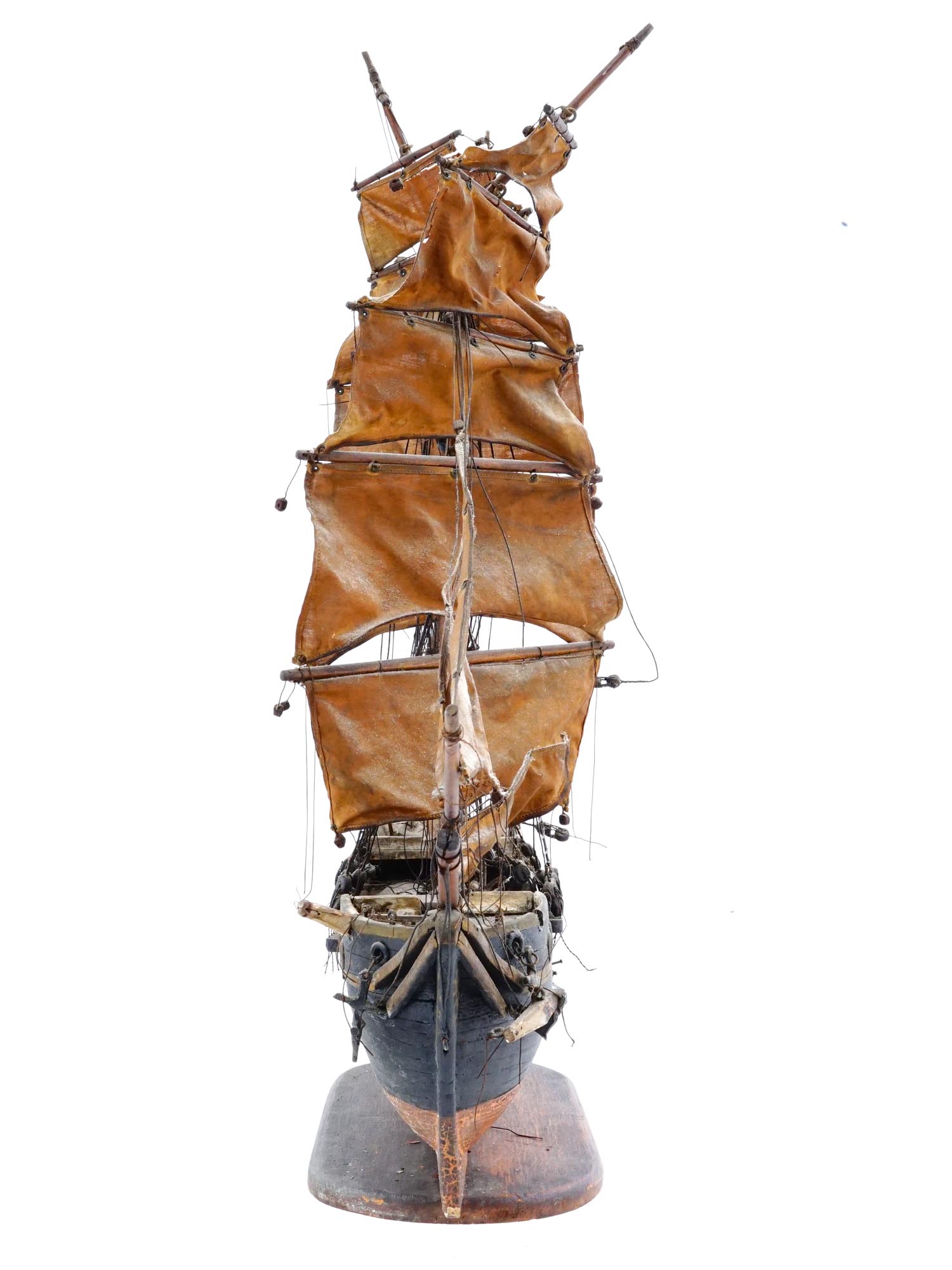 ANTIQUE DETAILED WOODEN MODEL BRIG SHIP PIC-2