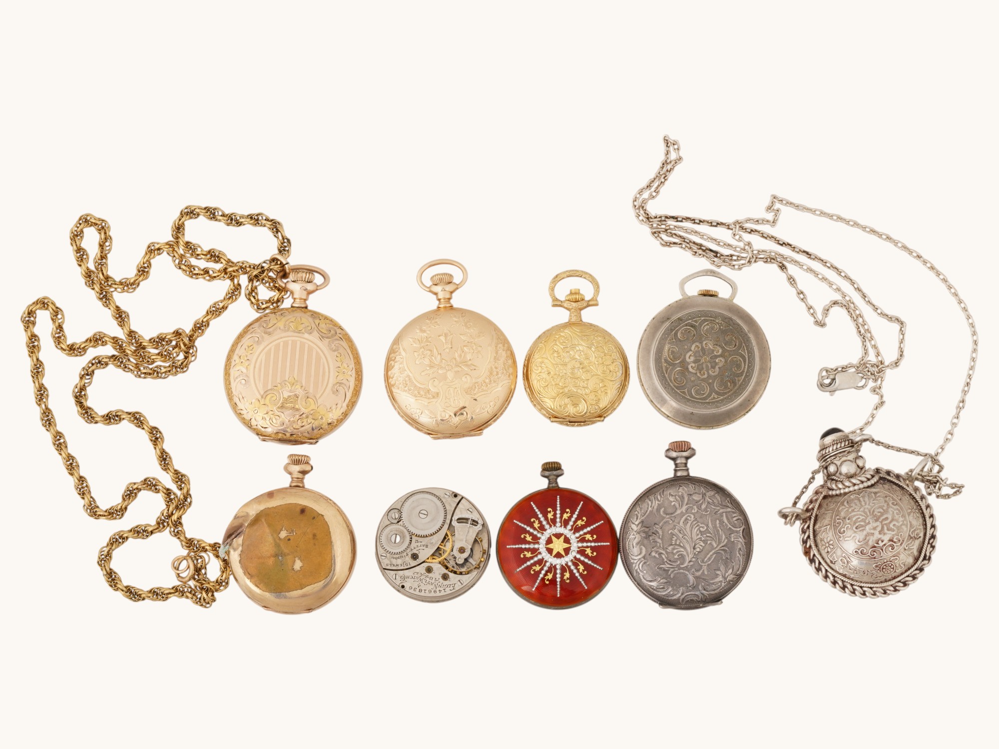 LOT OF GOLD FILLED STERLING SILVER POCKET WATCHES PIC-1