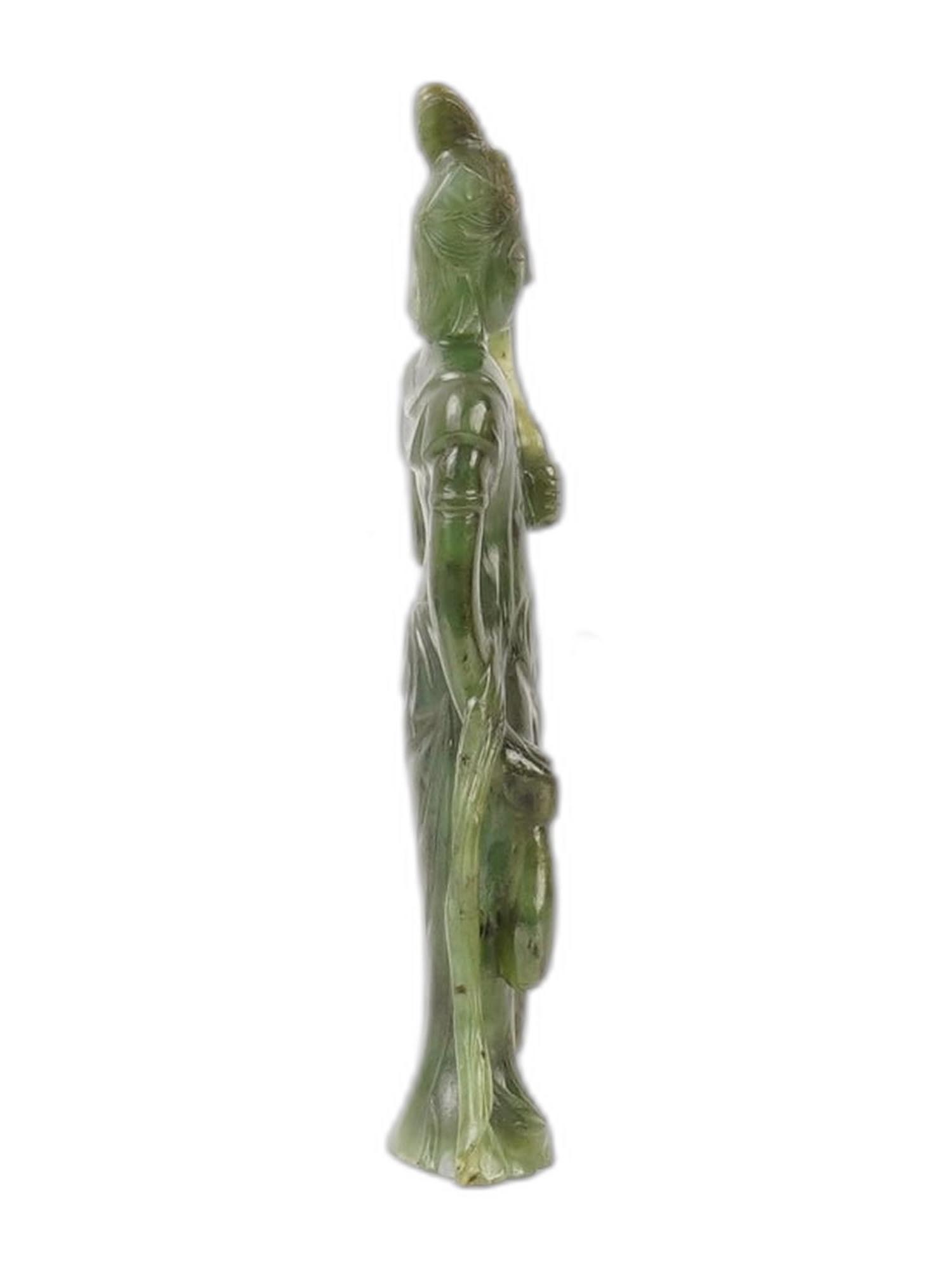 CHINESE BUDDHIST CARVED GREEN JADE FEMALE FIGURINE PIC-3