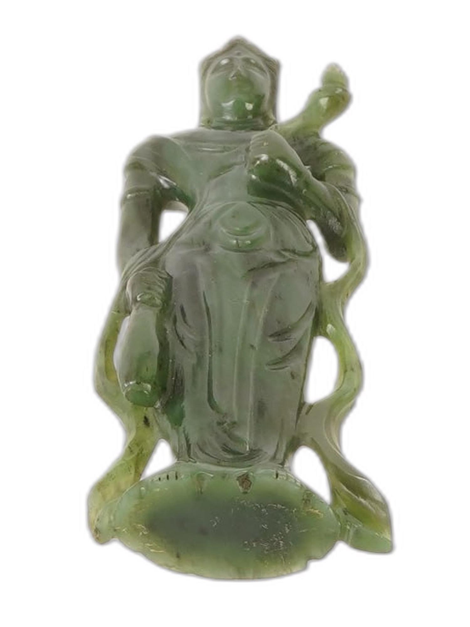 CHINESE BUDDHIST CARVED GREEN JADE FEMALE FIGURINE PIC-5