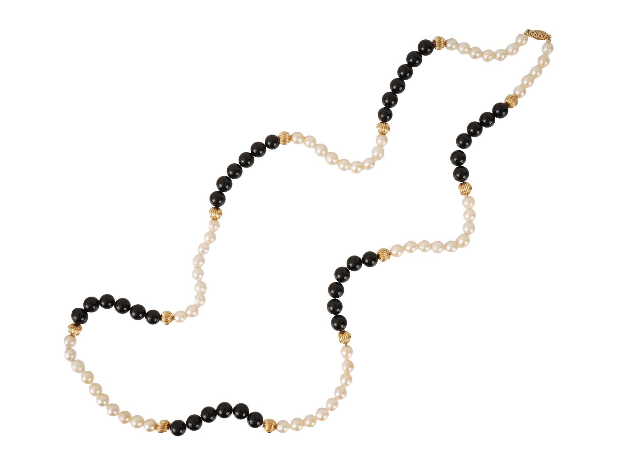 14K YELLOW GOLD PEARL AND STONE BEADED NECKLACE PIC-