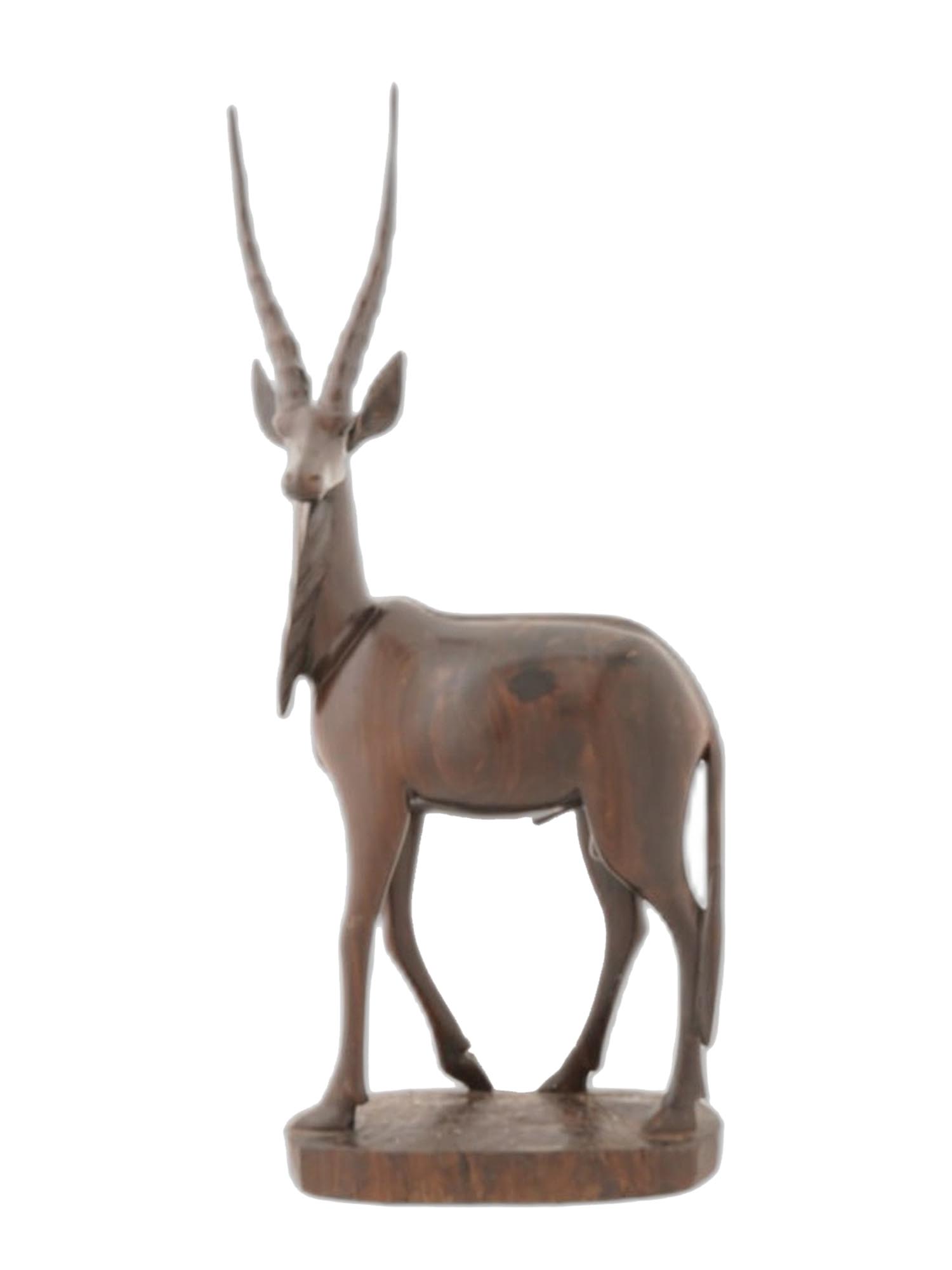 ANTIQUE, 19TH C CARVED WOOD ANTELOPE SCULPTURE PIC-
