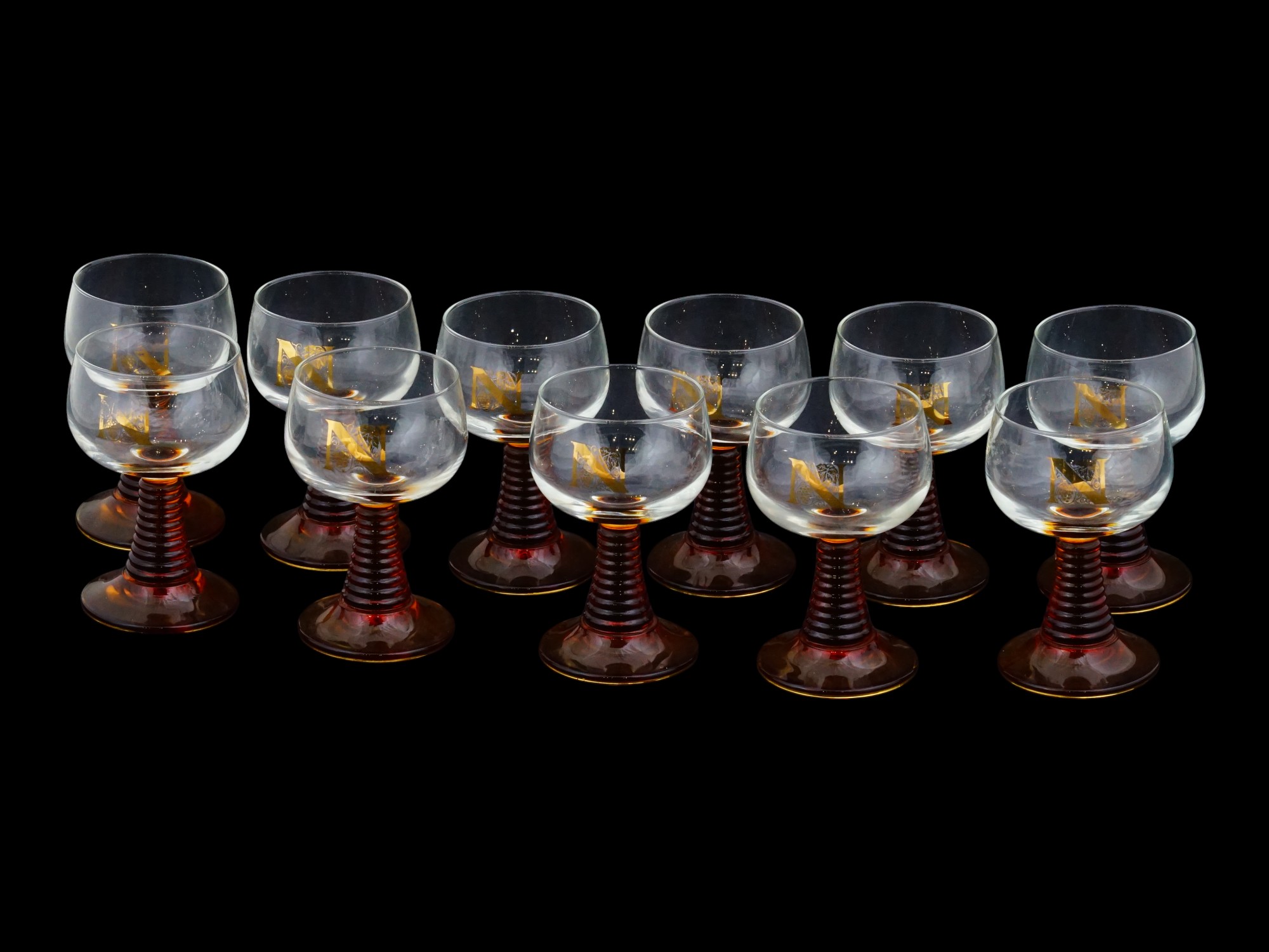 FRENCH ROEMER BEEHIVE STERM DESIGN WINE GLASSES SET PIC-