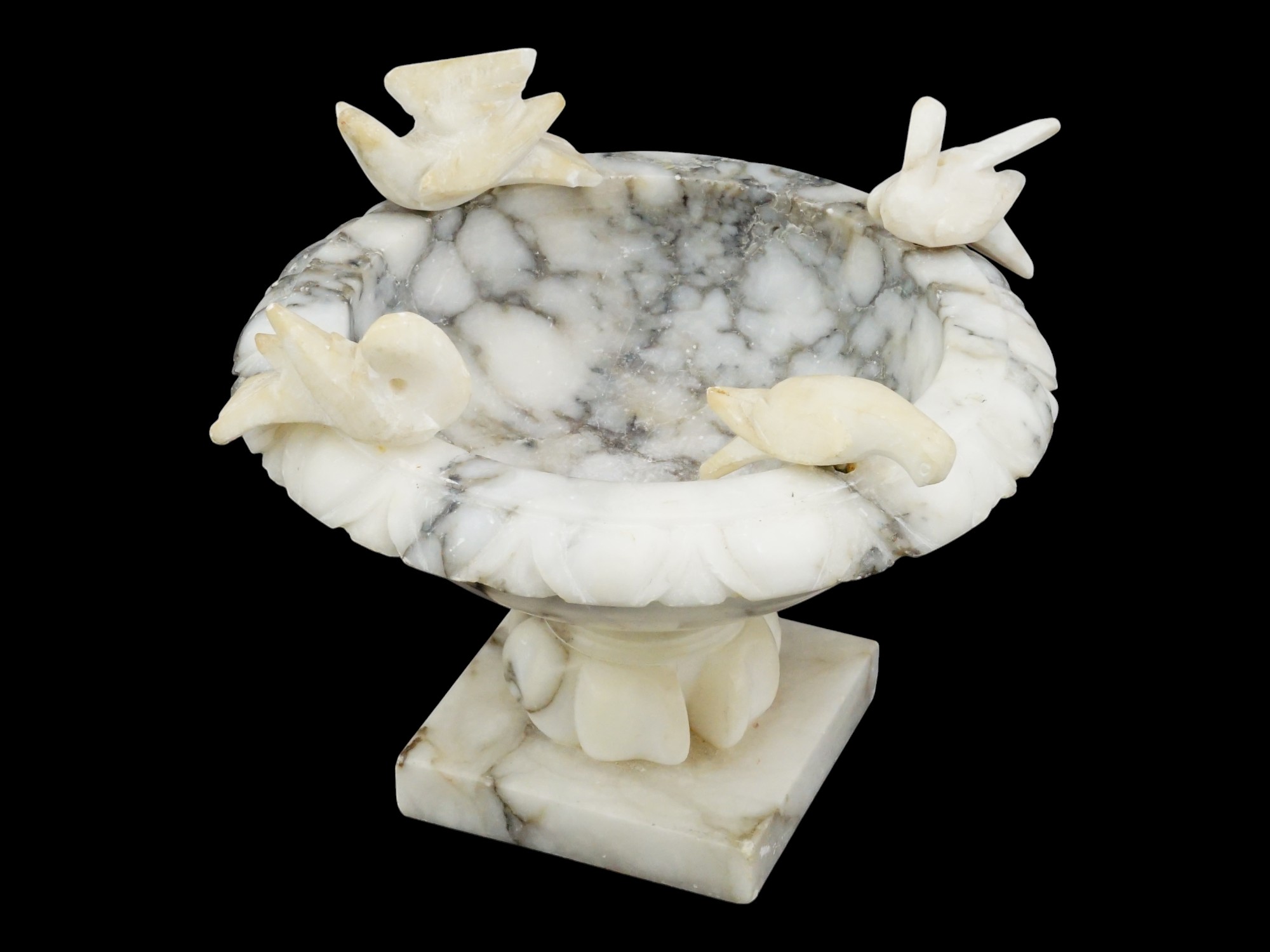 ITALIAN GRAND TOUR DOVES ALABASTER TAZZA BIRD BATH PIC-1