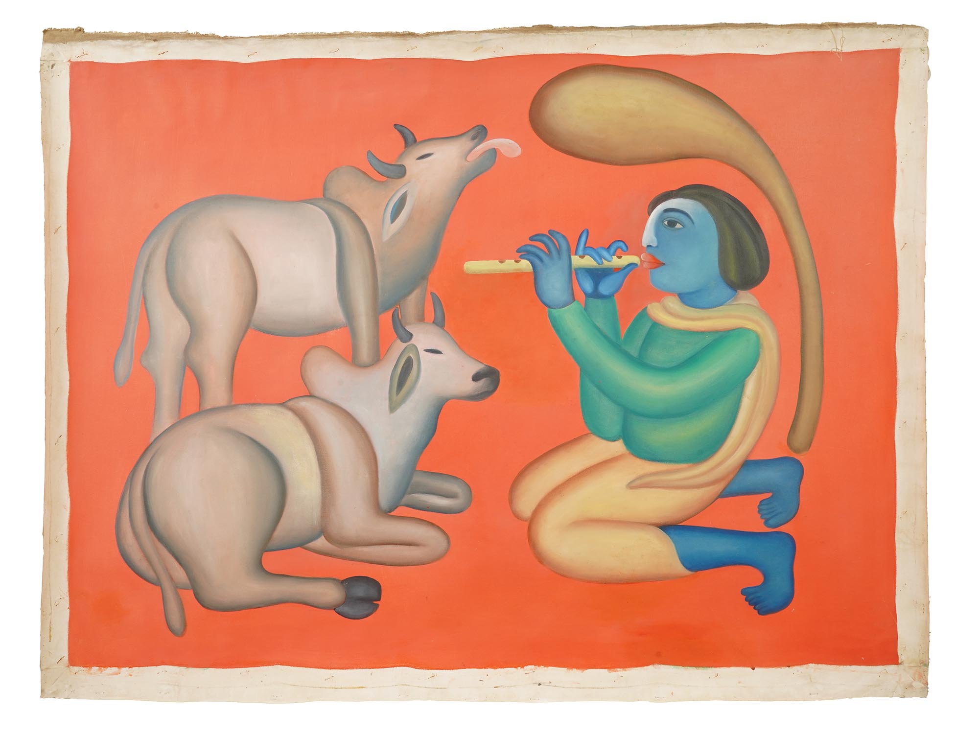 INDIAN GENRE SCENE OIL PAINTING SIGNED MANJT BAWA PIC-