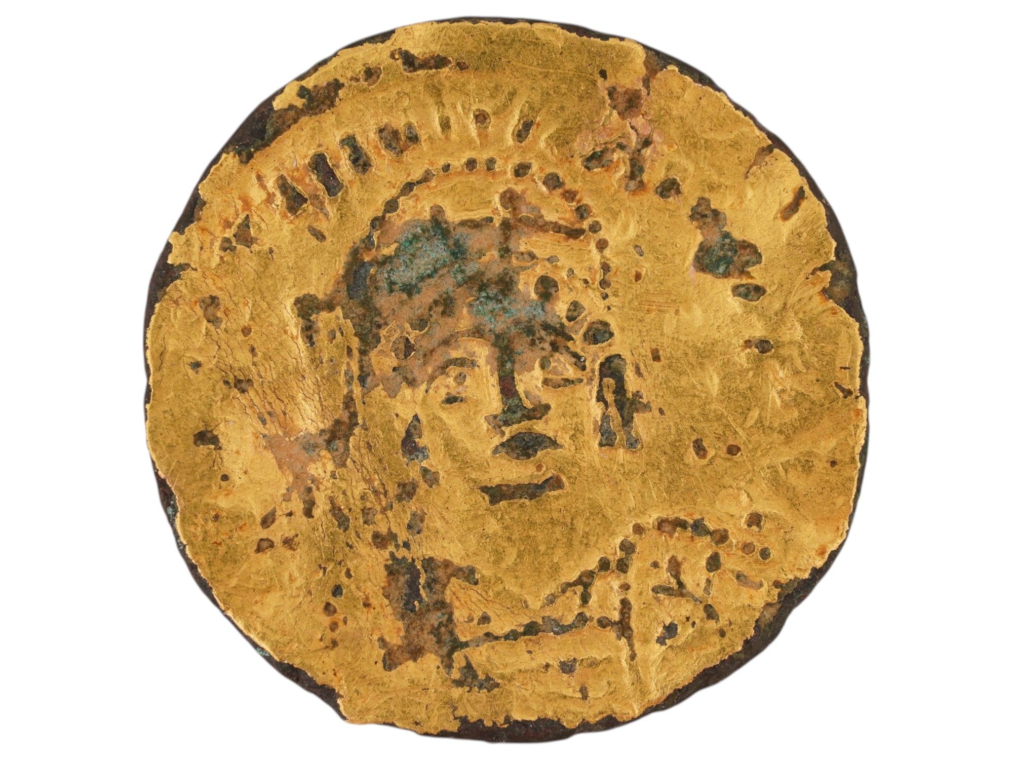 ANCIENT FORGERY OF A BYZANTINE GOLD OVER BRONZE COIN PIC-